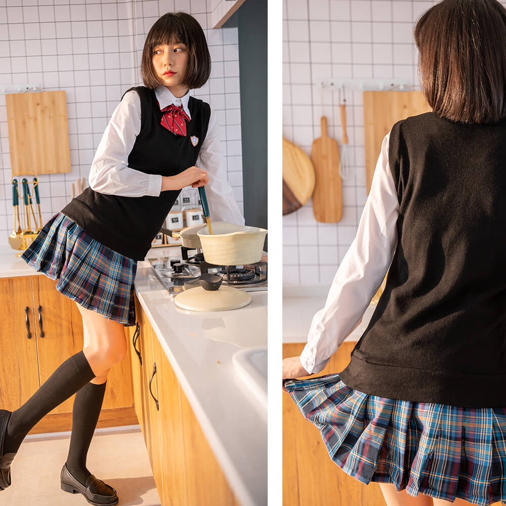 Knit vest uniform style complete set