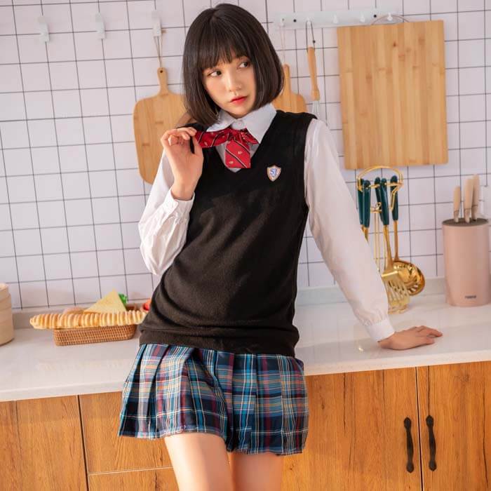 Knit vest uniform style complete set