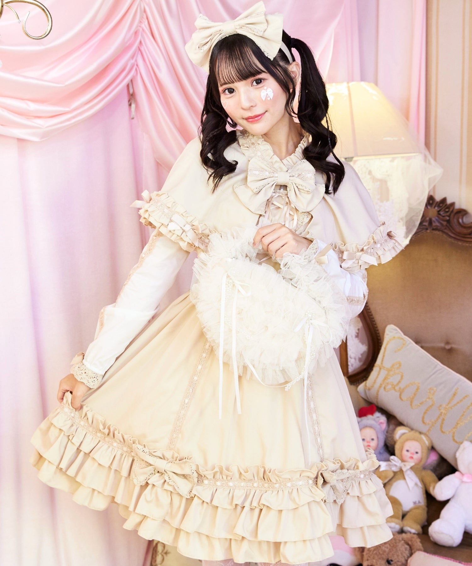 3way Royal Doll Dress with Cape and Ribbon 5-piece Set