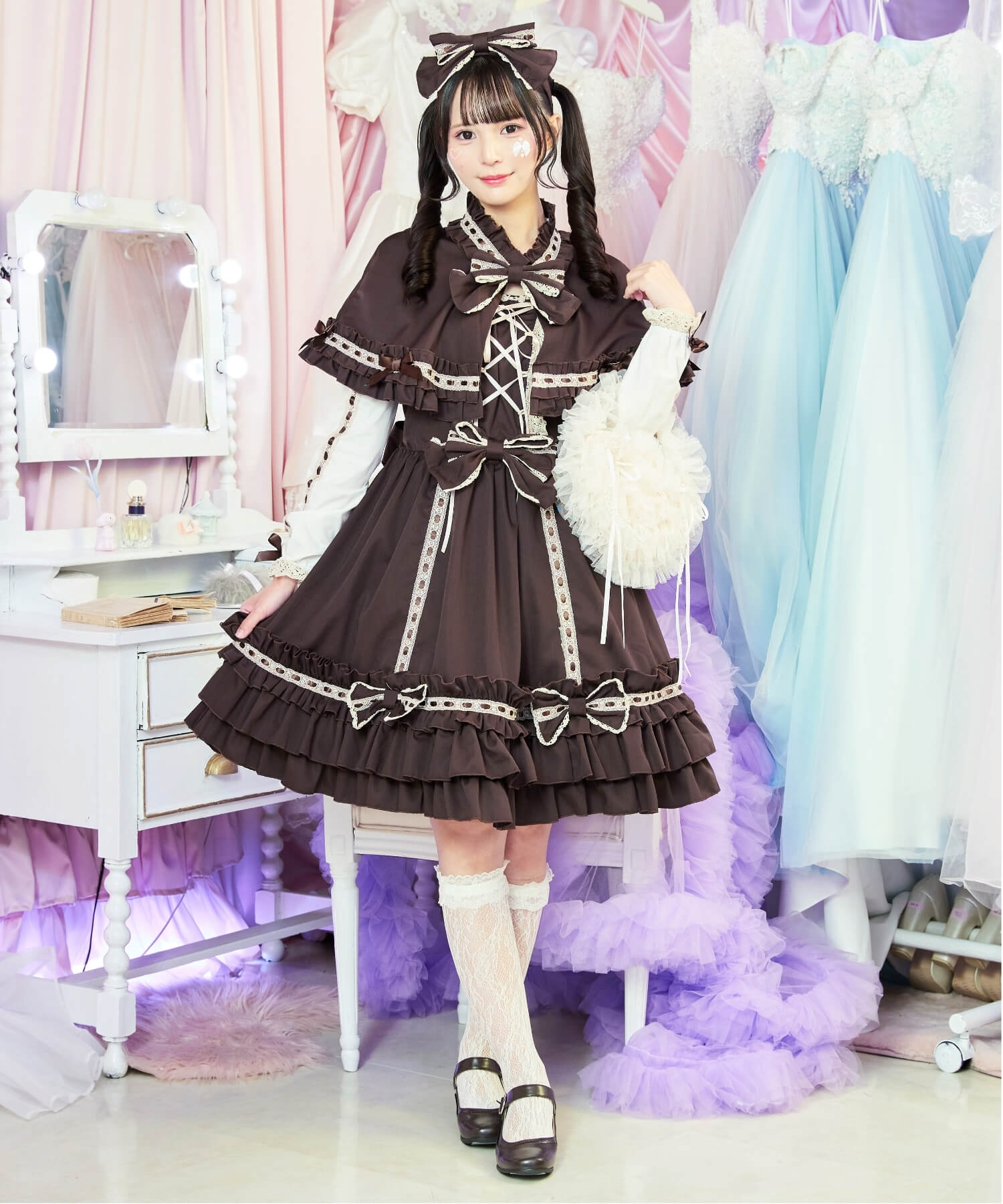 3way Royal Doll Dress with Cape and Ribbon 5-piece Set