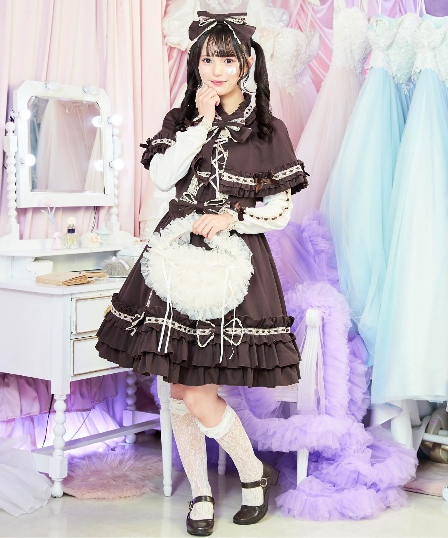 3way Royal Doll Dress with Cape and Ribbon 5-piece Set