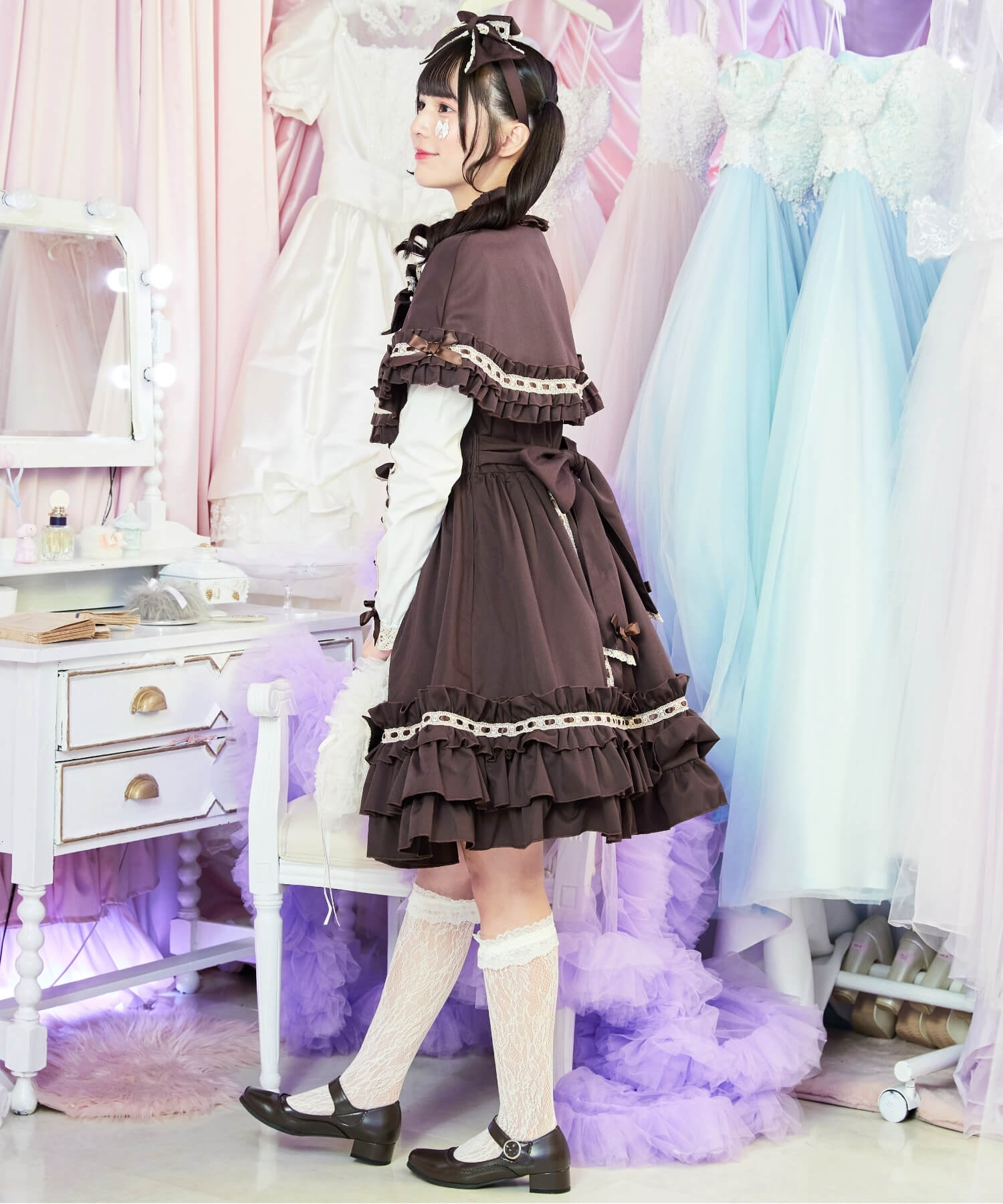 3way Royal Doll Dress with Cape and Ribbon 5-piece Set
