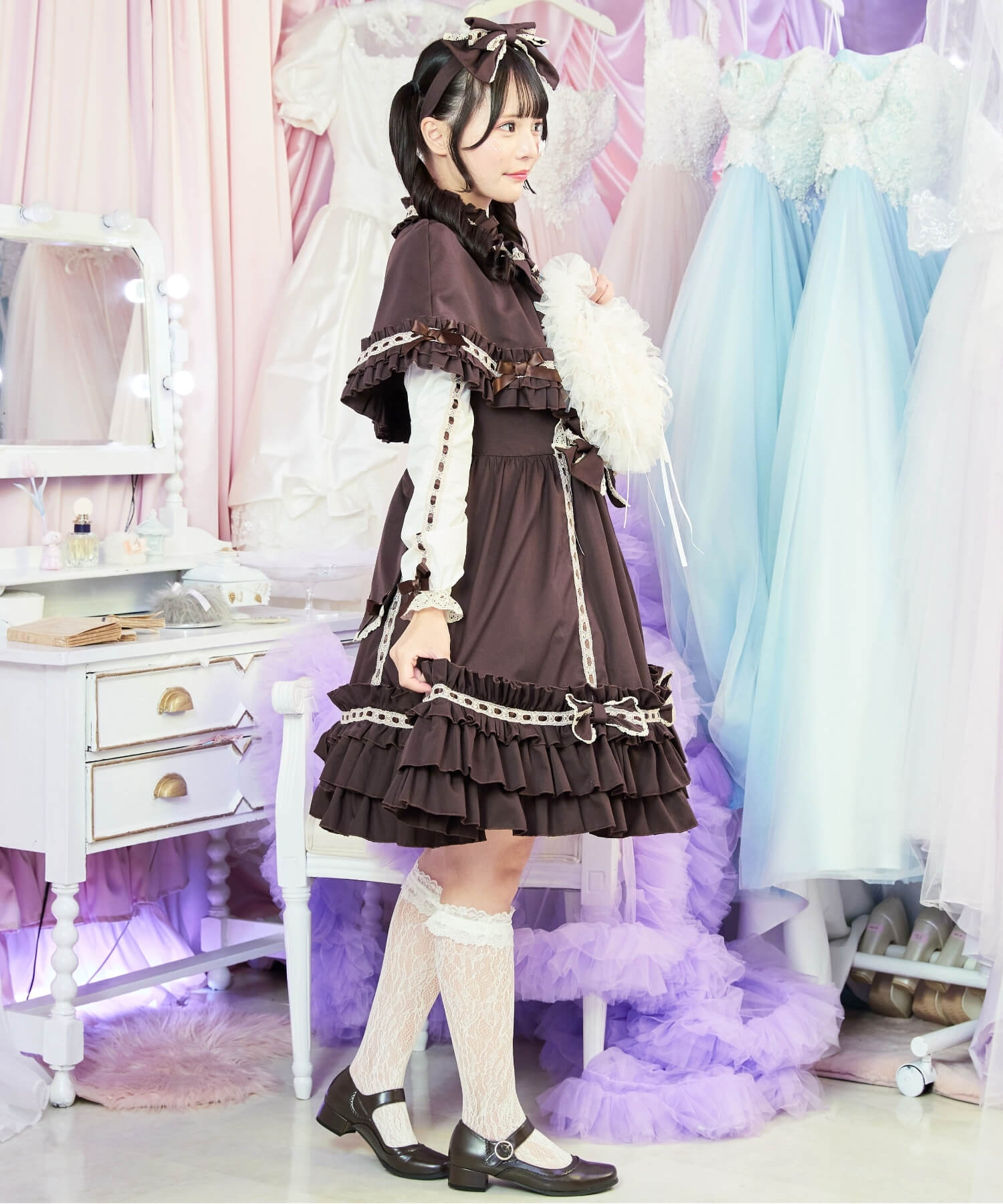 3way Royal Doll Dress with Cape and Ribbon 5-piece Set
