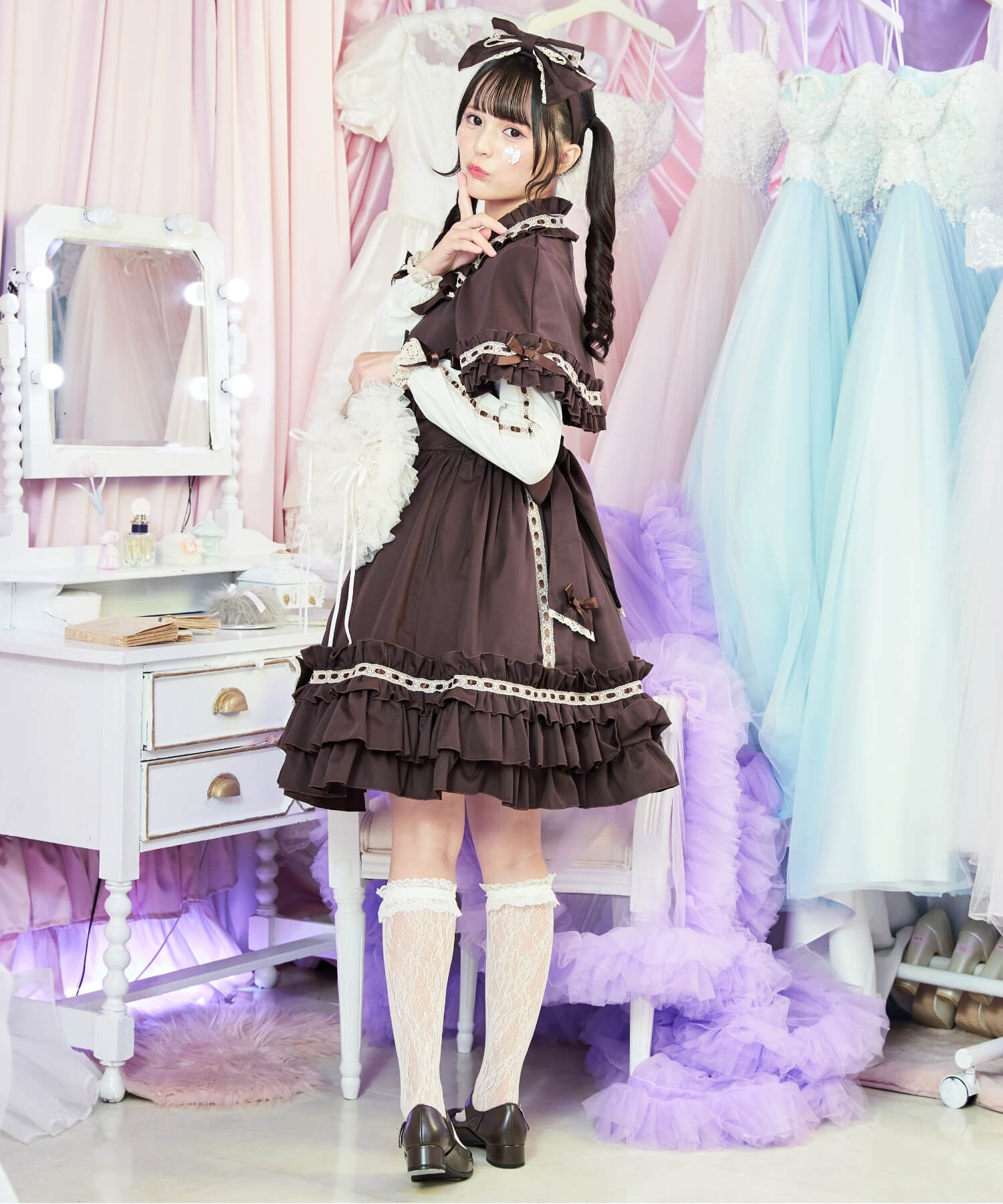 3way Royal Doll Dress with Cape and Ribbon 5-piece Set