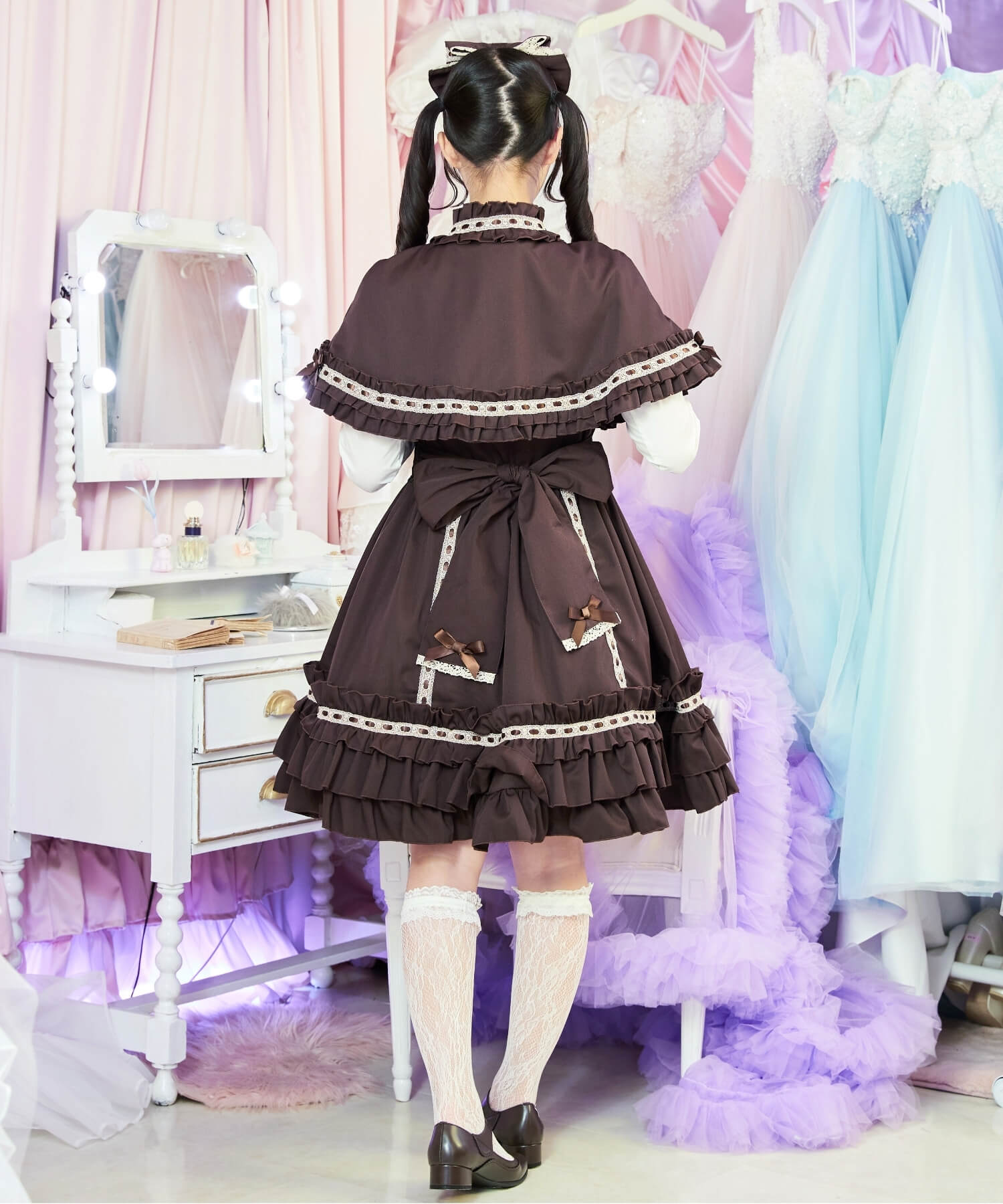 3way Royal Doll Dress with Cape and Ribbon 5-piece Set