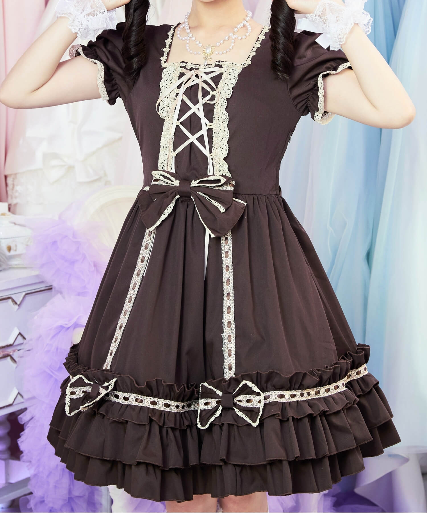 3way Royal Doll Dress with Cape and Ribbon 5-piece Set
