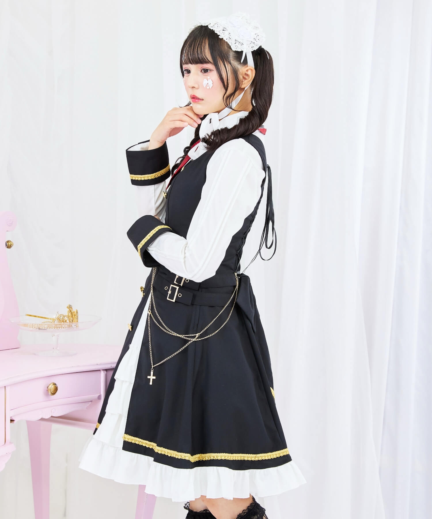 3way Gold Chain Punk Jumper Skirt 8-piece Set