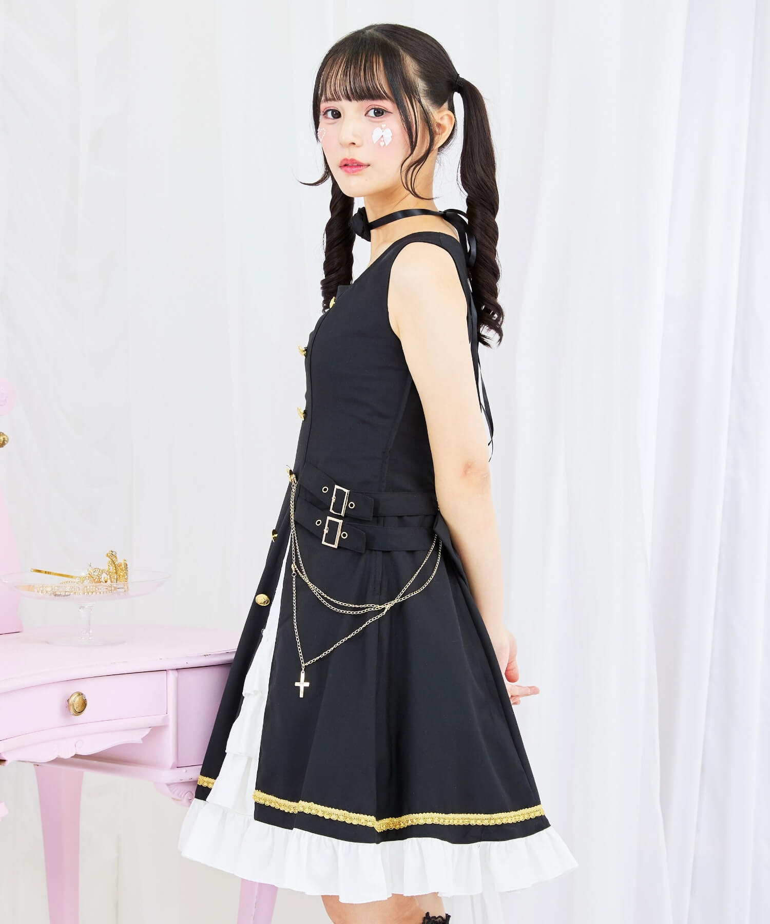 3way Gold Chain Punk Jumper Skirt 8-piece Set