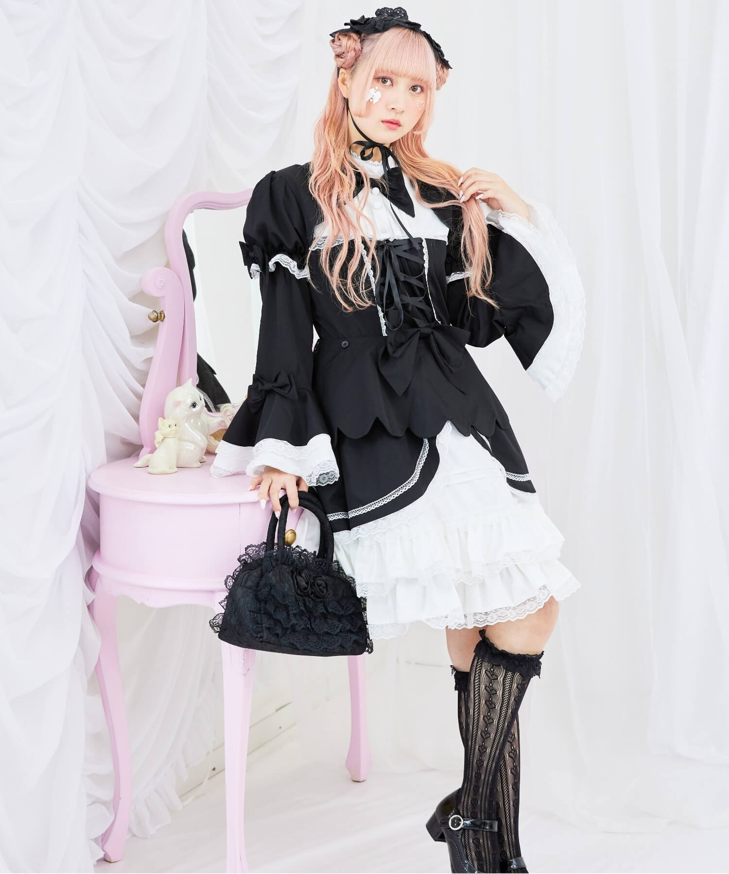 2way scallop frill princess sleeve dress 3-piece set