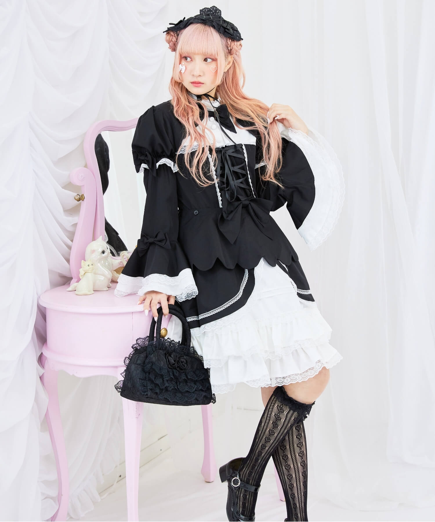 2way scallop frill princess sleeve dress 3-piece set