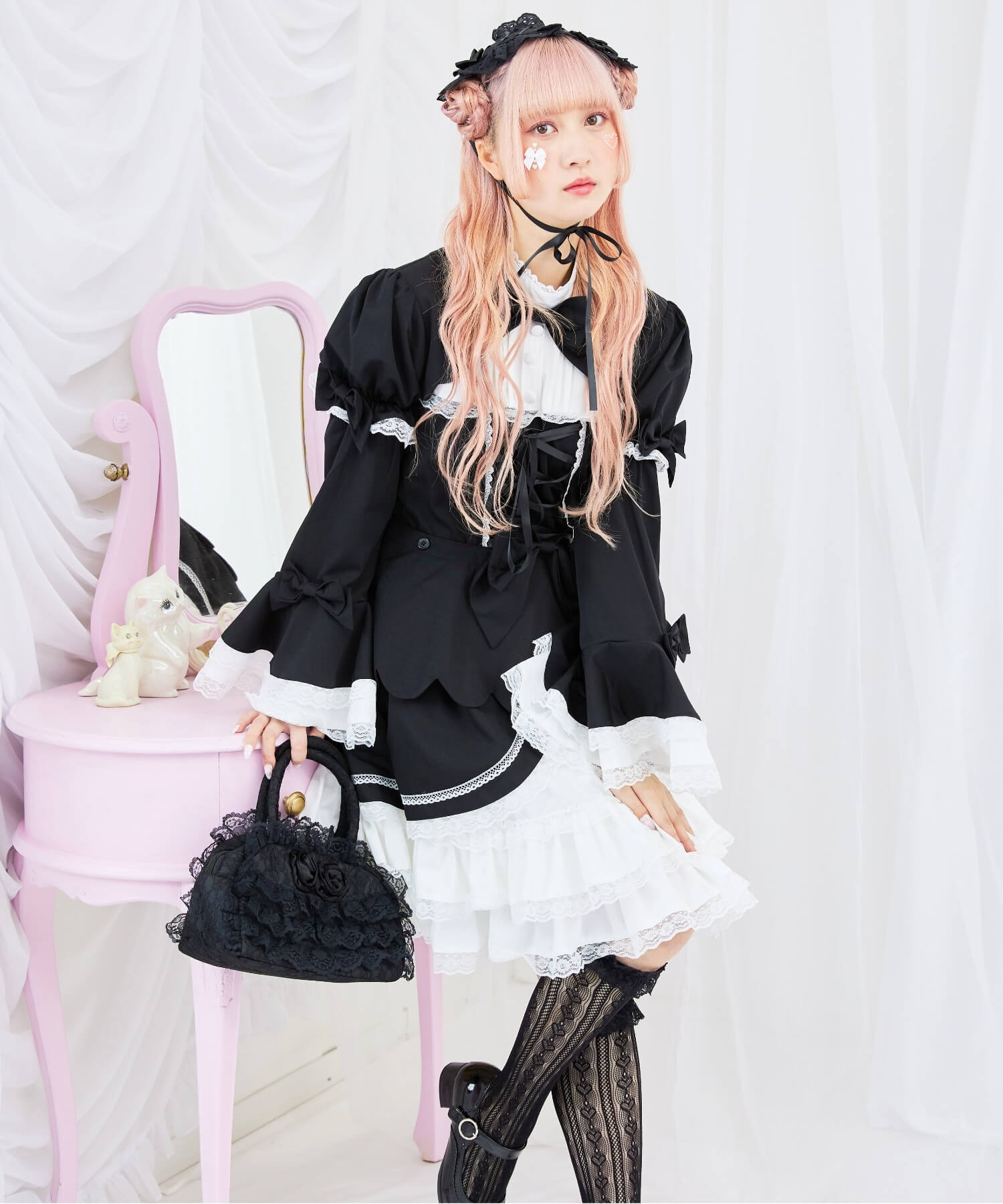 2way scallop frill princess sleeve dress 3-piece set