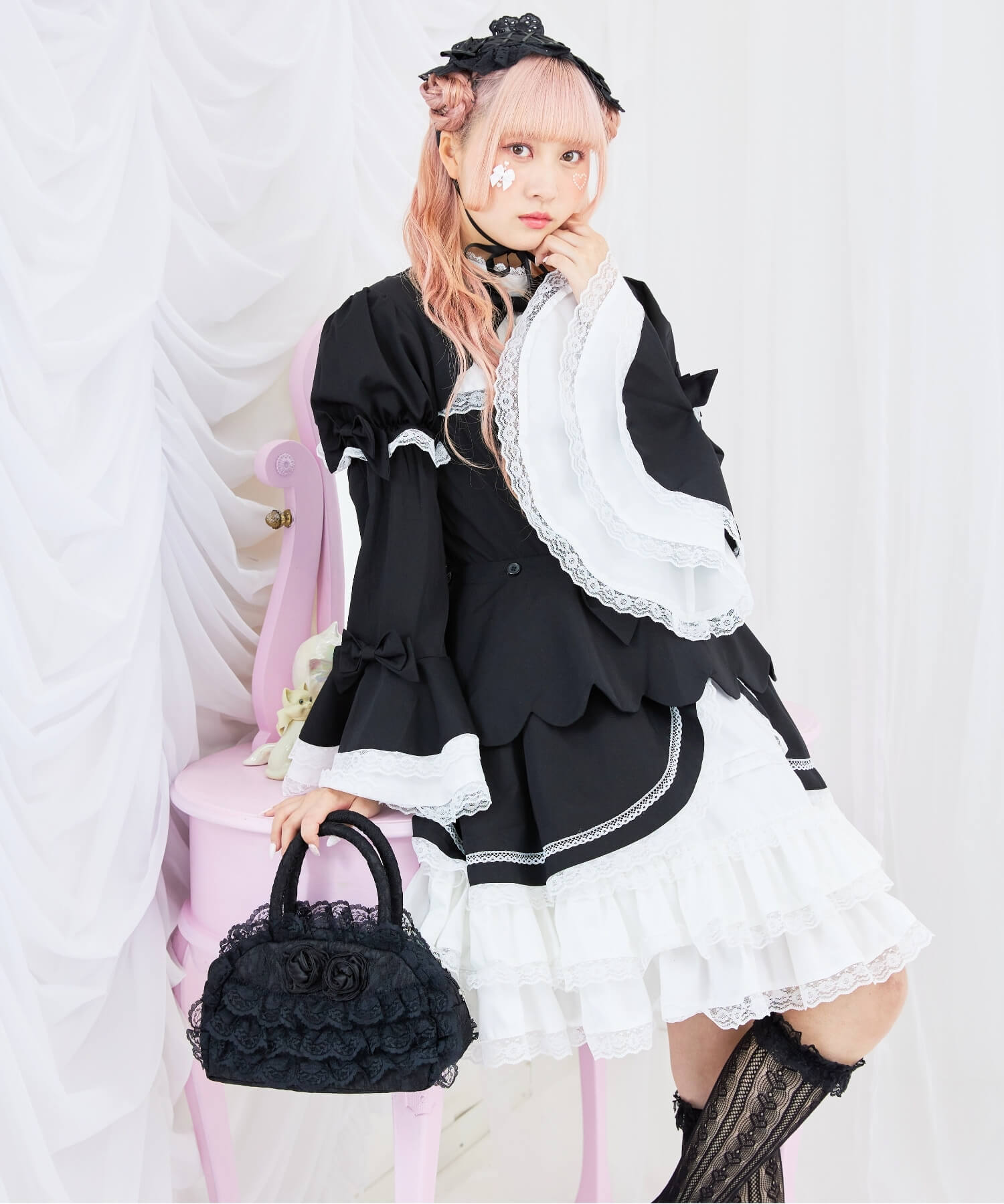 2way scallop frill princess sleeve dress 3-piece set