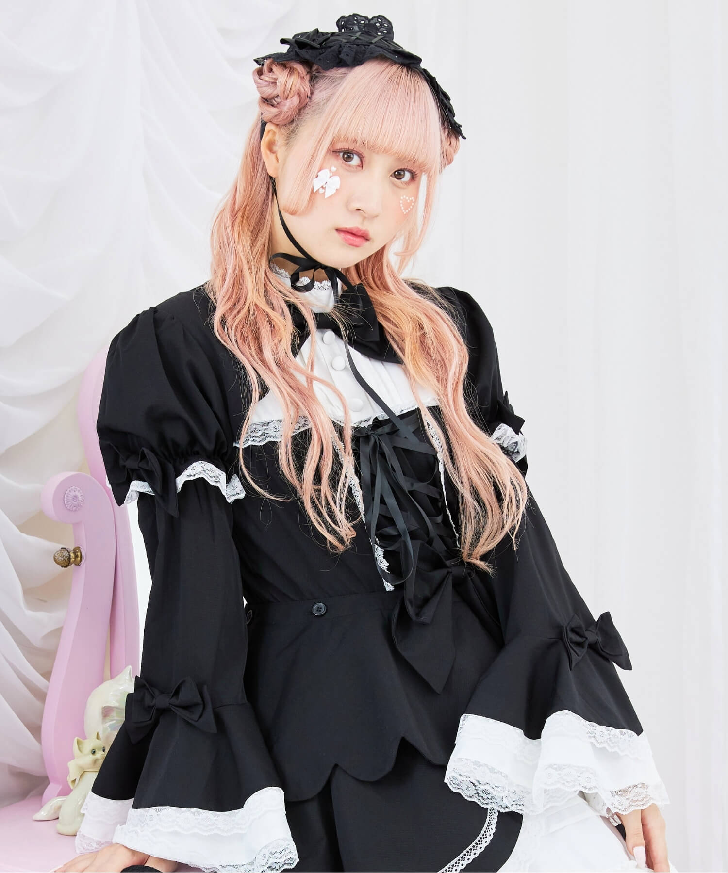 2way scallop frill princess sleeve dress 3-piece set