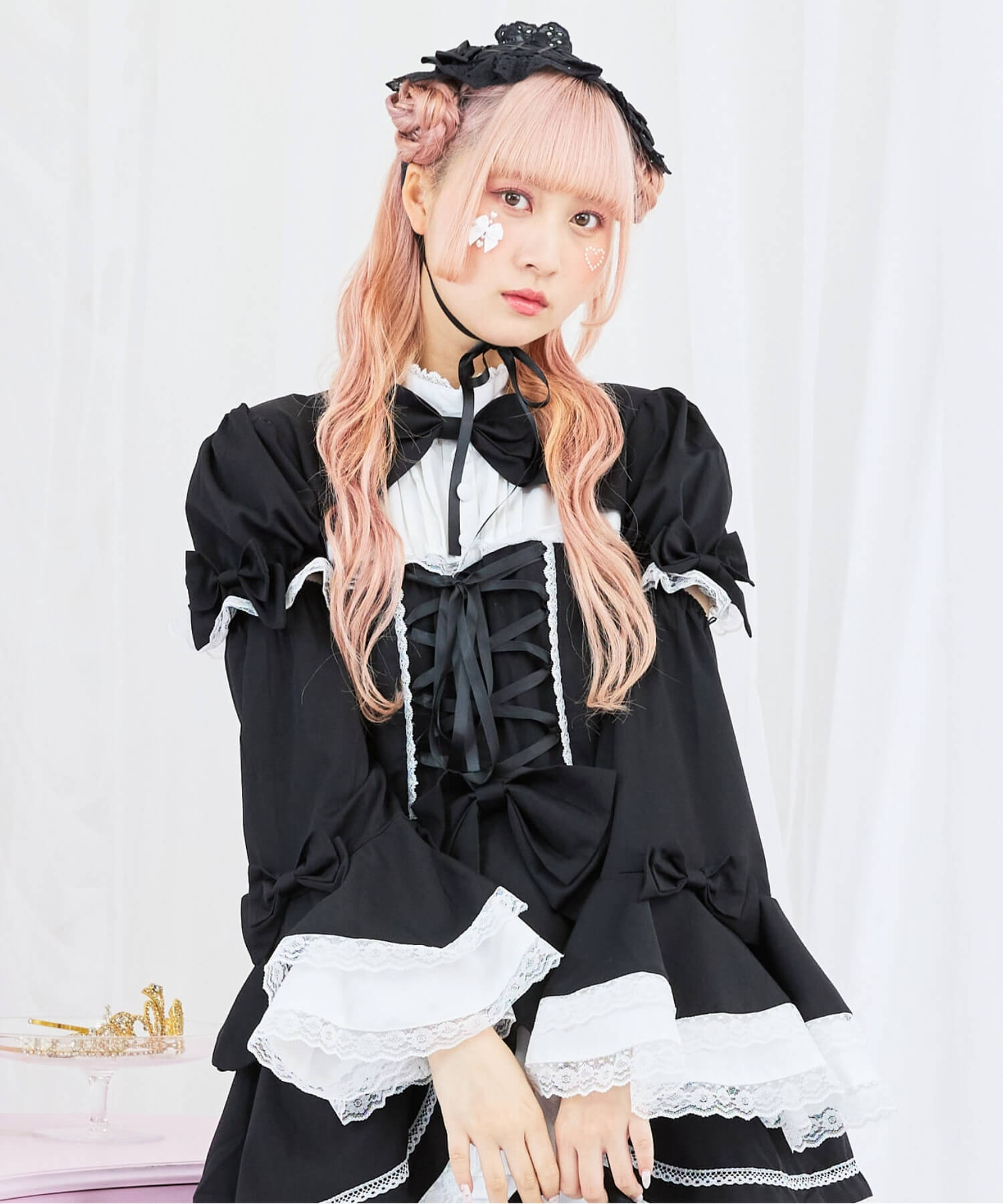 2way scallop frill princess sleeve dress 3-piece set