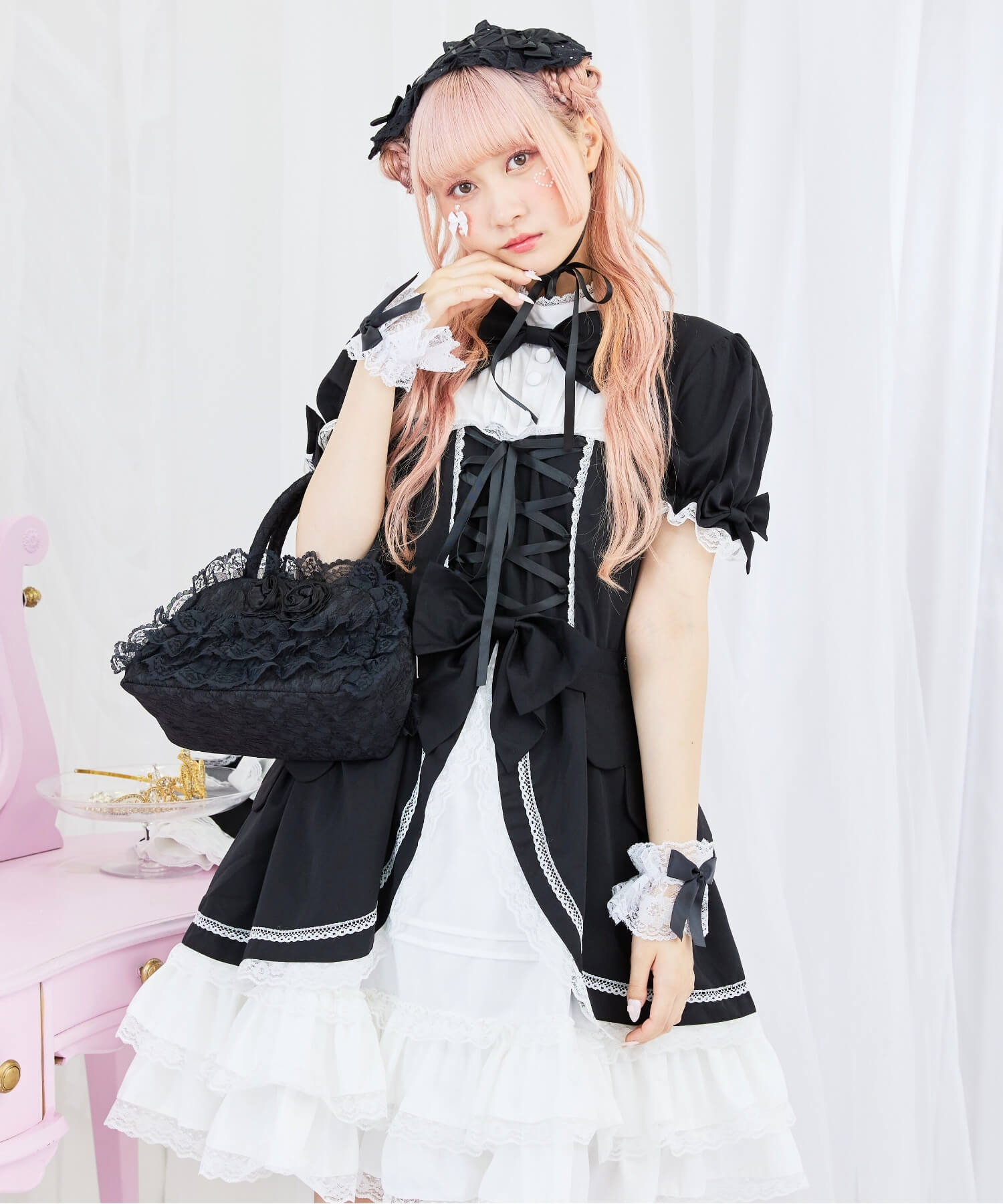 2way scallop frill princess sleeve dress 3-piece set