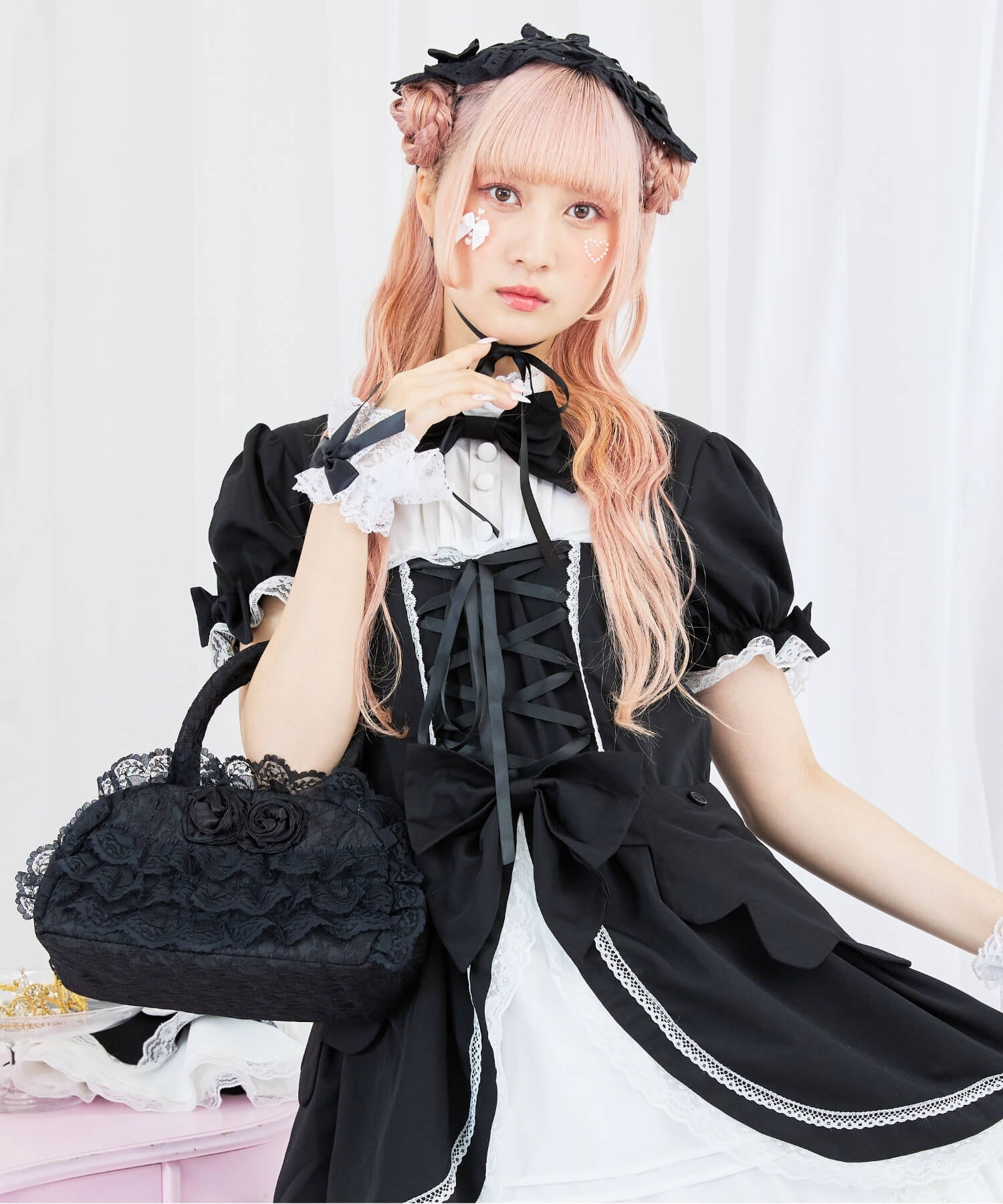 2way scallop frill princess sleeve dress 3-piece set