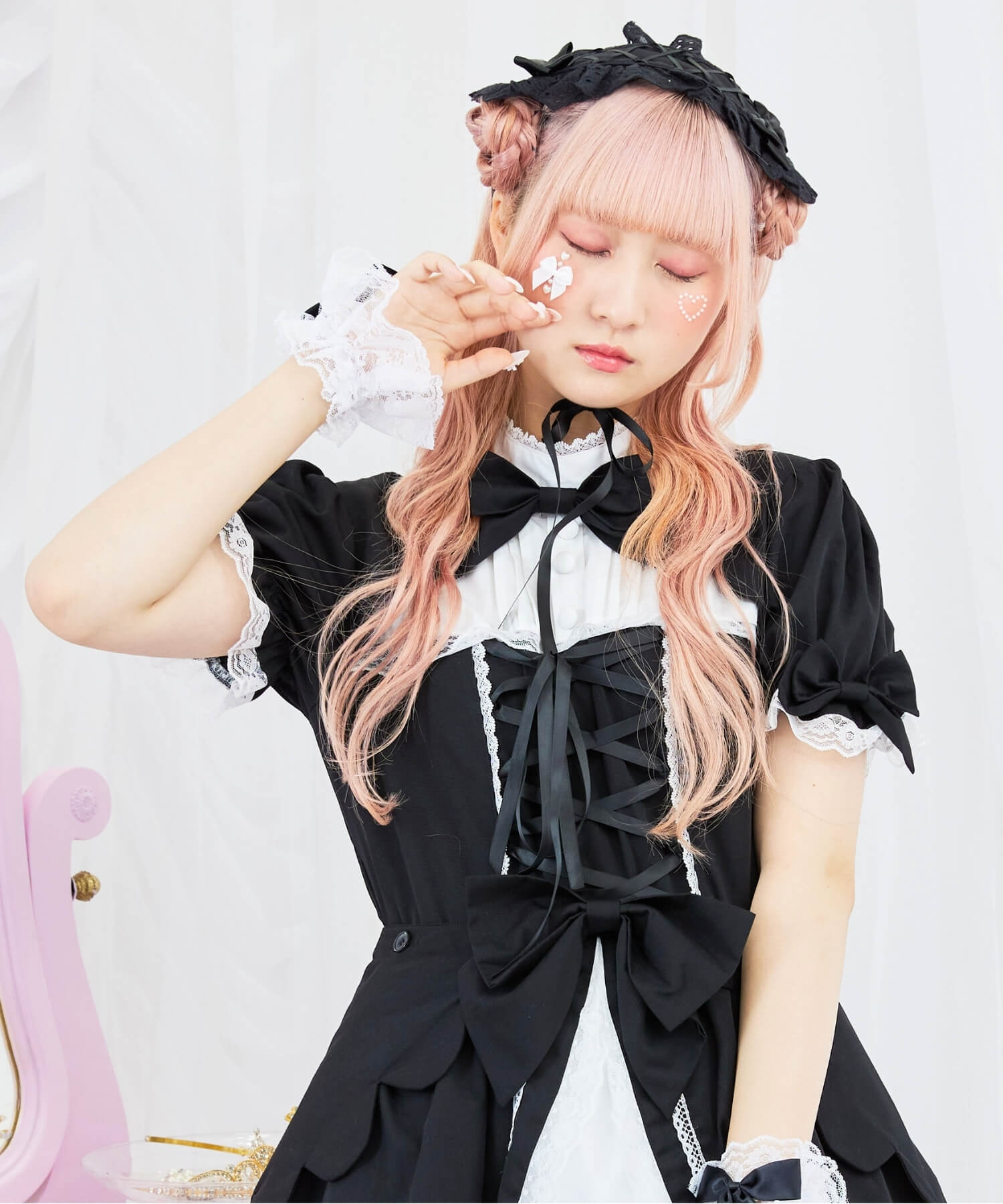 2way scallop frill princess sleeve dress 3-piece set