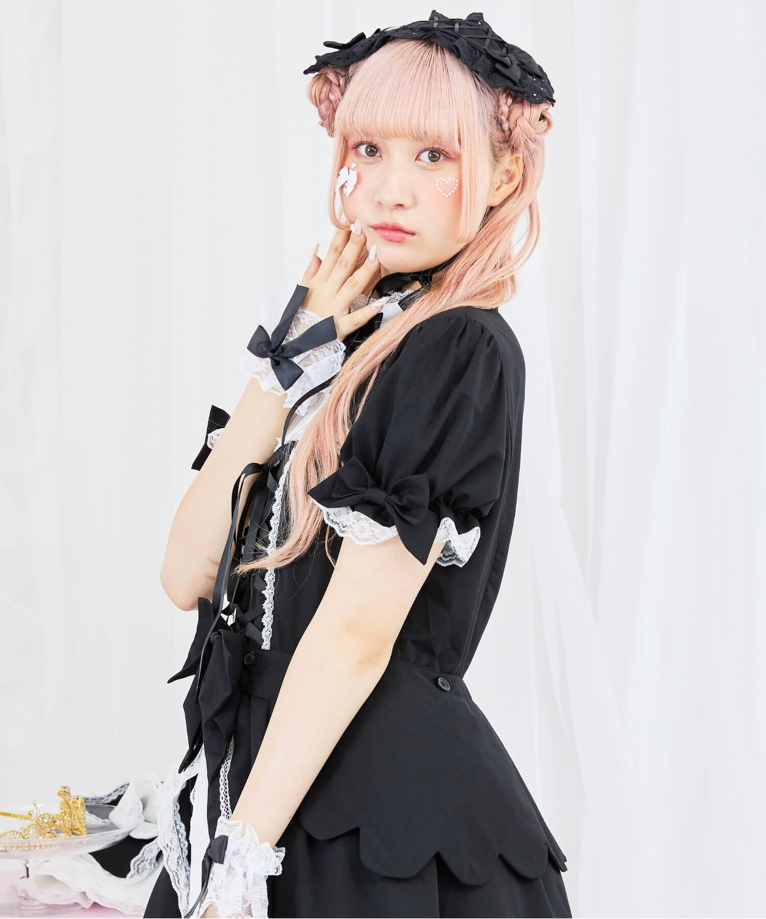 2way scallop frill princess sleeve dress 3-piece set