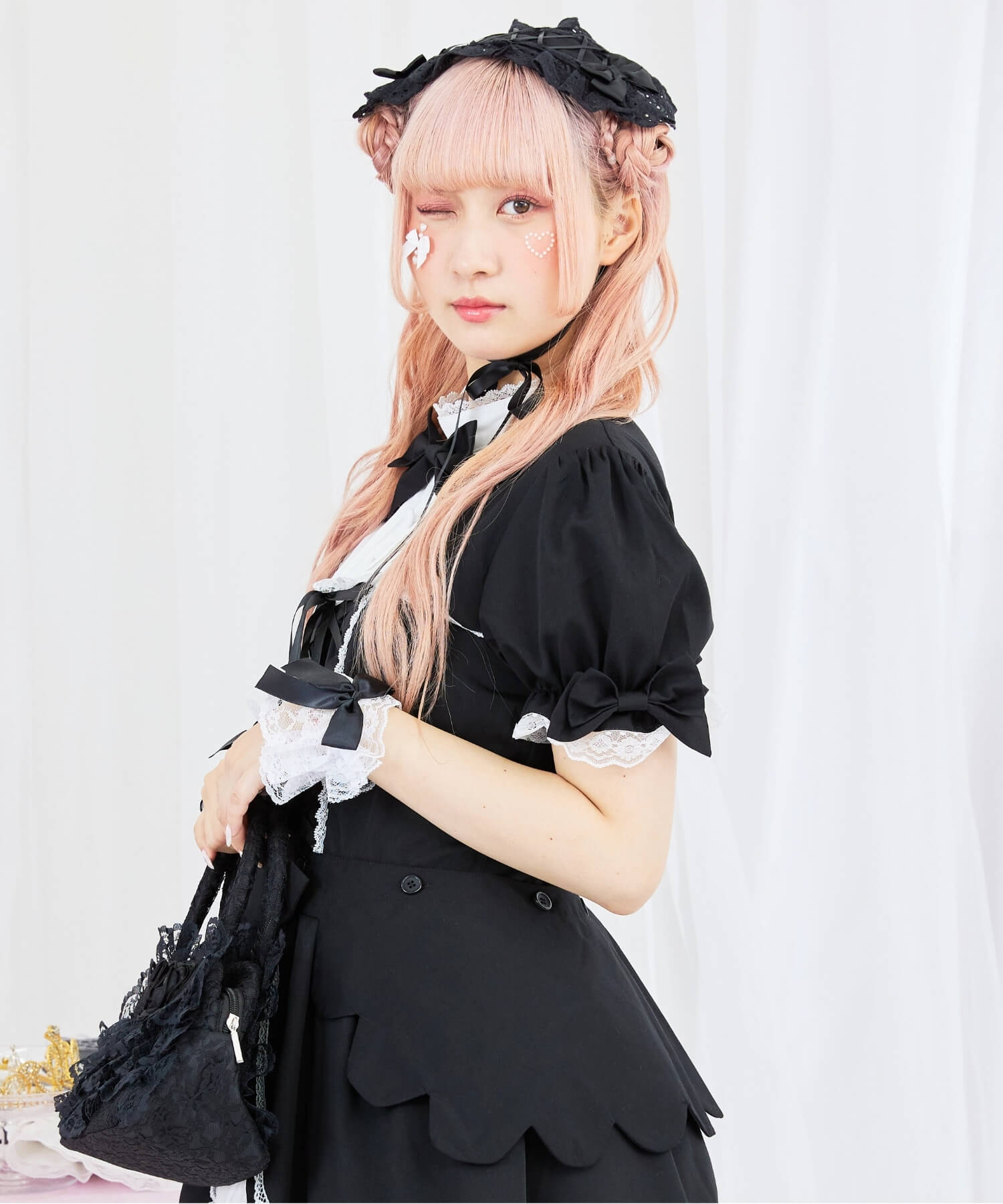 2way scallop frill princess sleeve dress 3-piece set