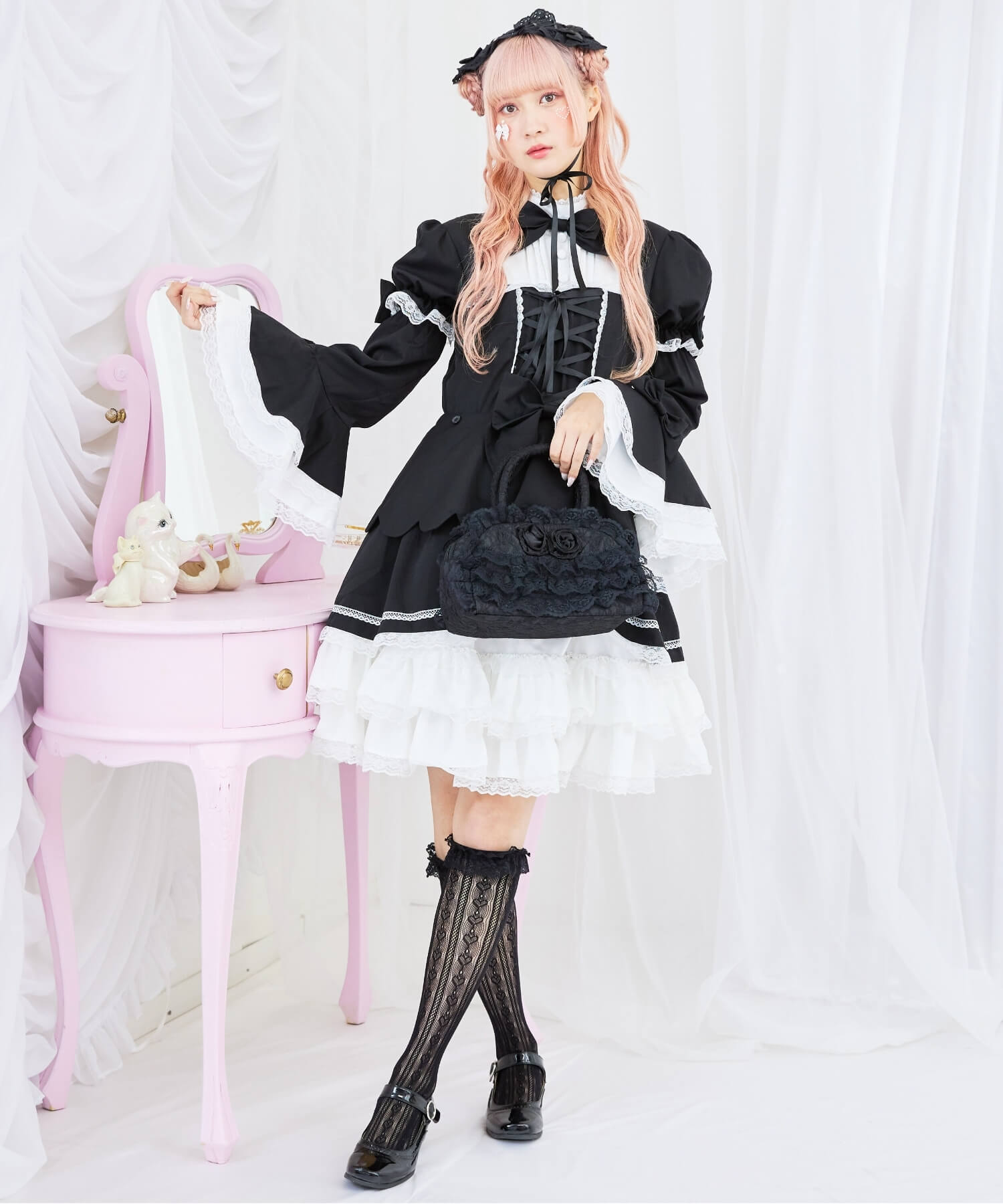 2way scallop frill princess sleeve dress 3-piece set