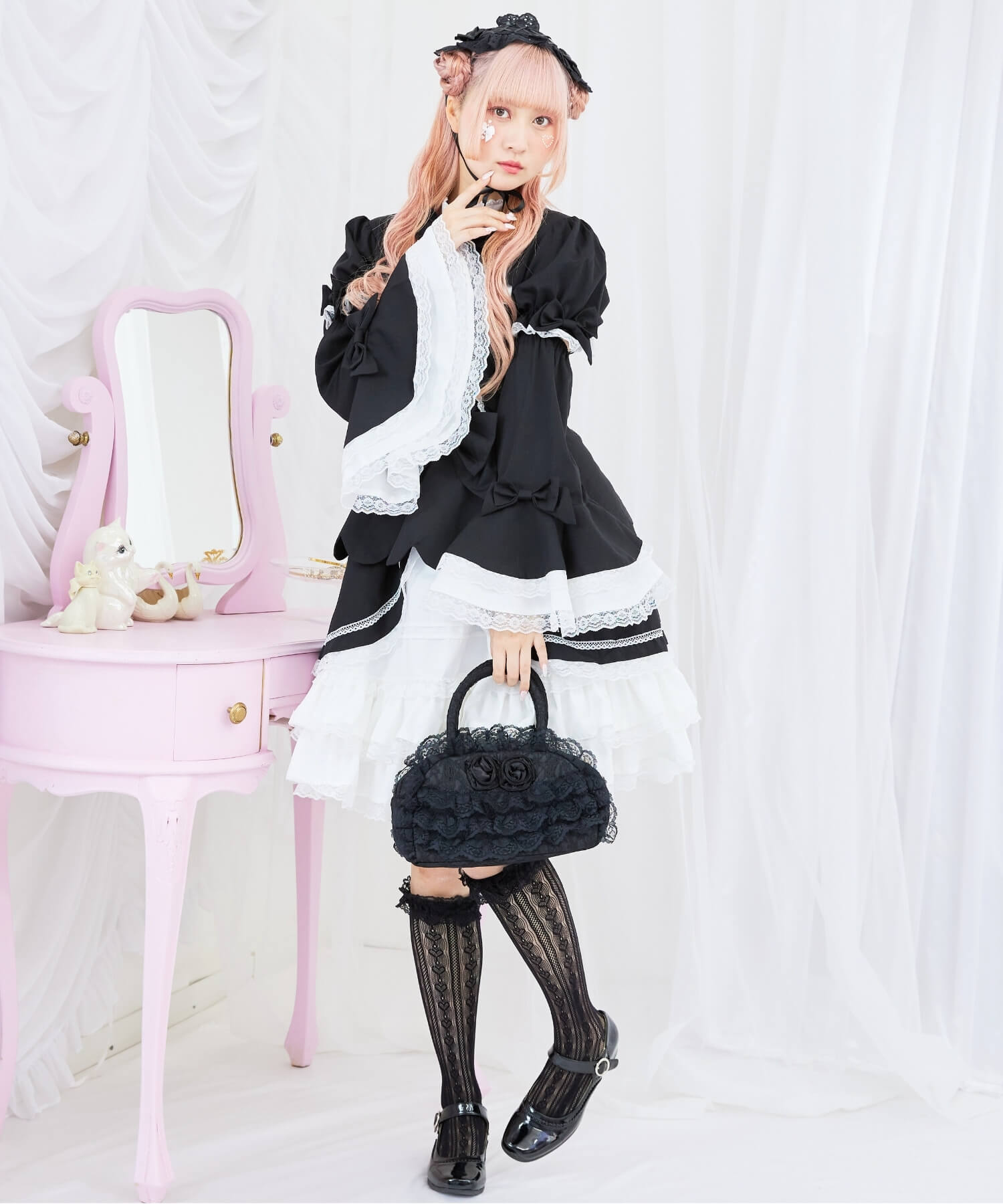2way scallop frill princess sleeve dress 3-piece set