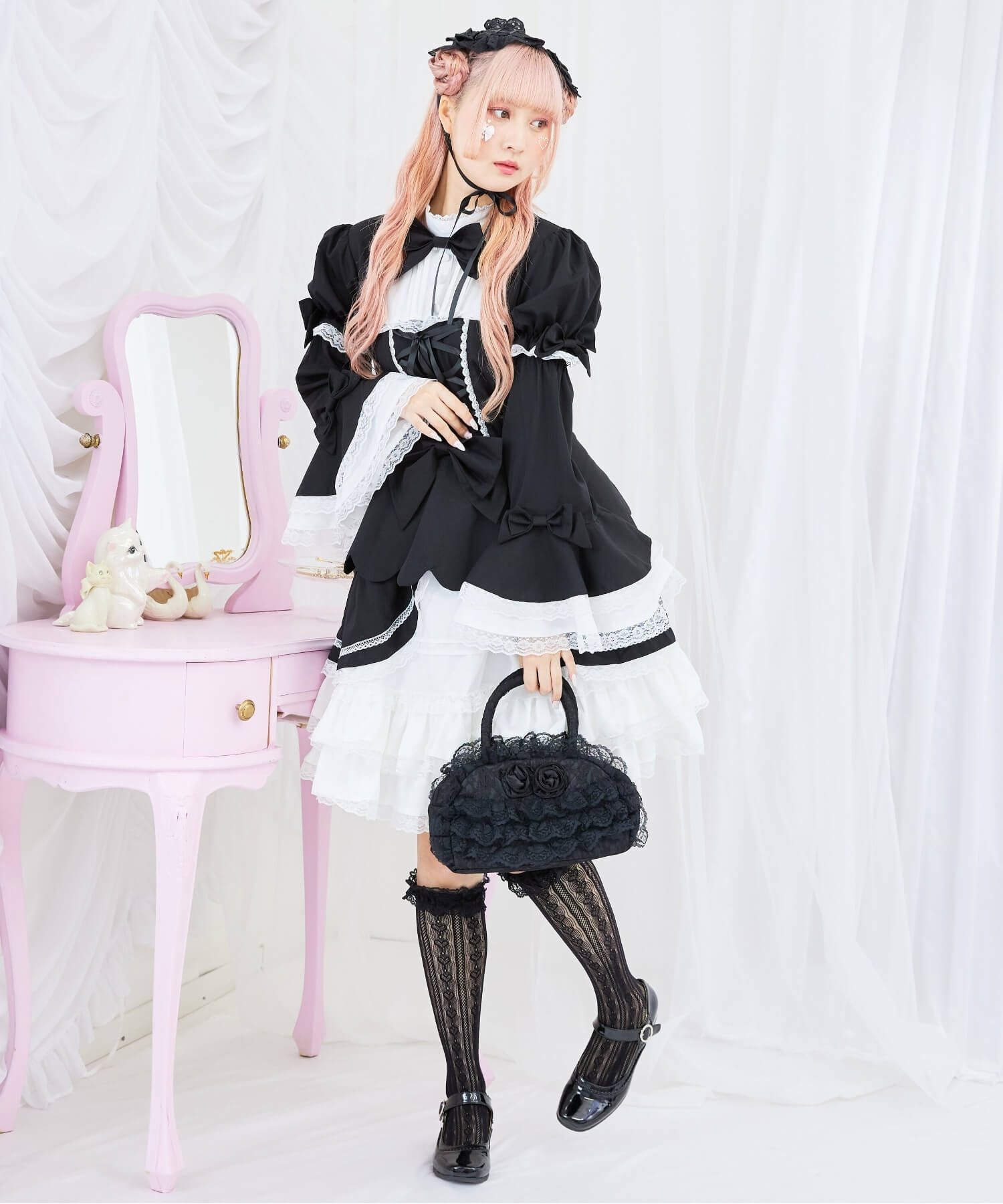 2way scallop frill princess sleeve dress 3-piece set