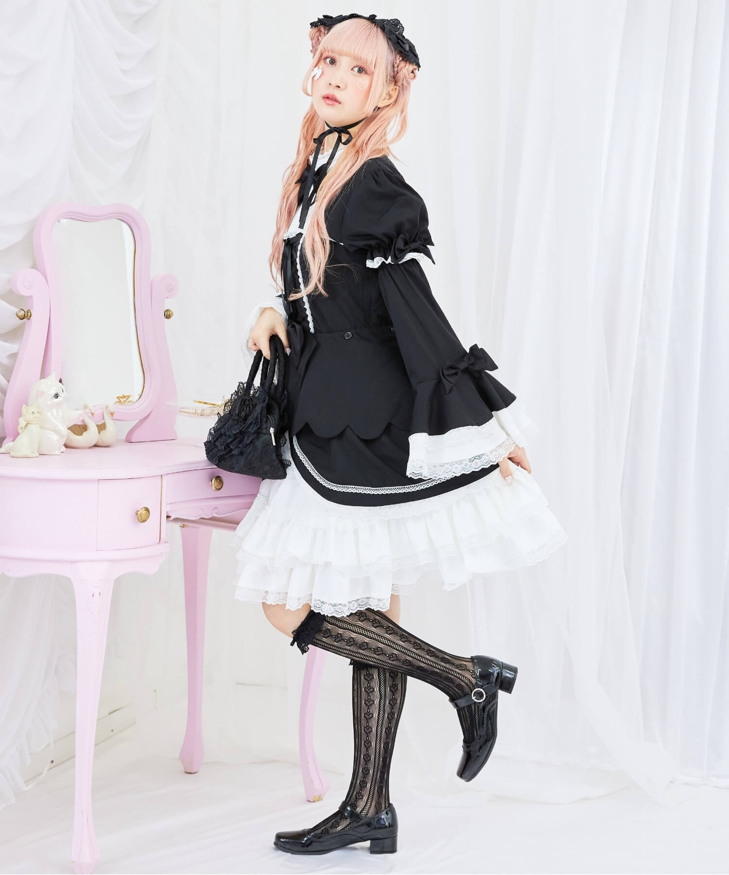 2way scallop frill princess sleeve dress 3-piece set