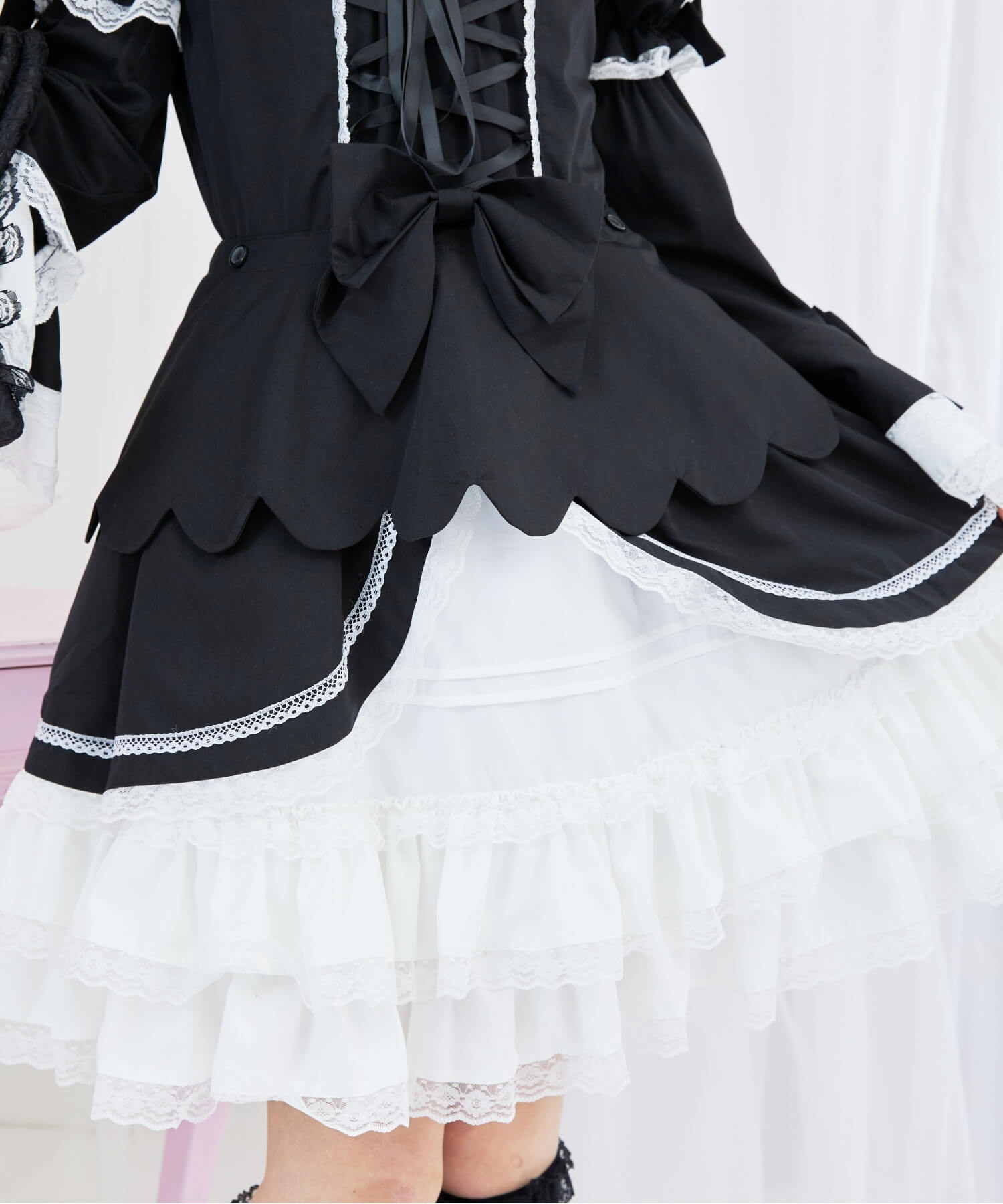 2way scallop frill princess sleeve dress 3-piece set