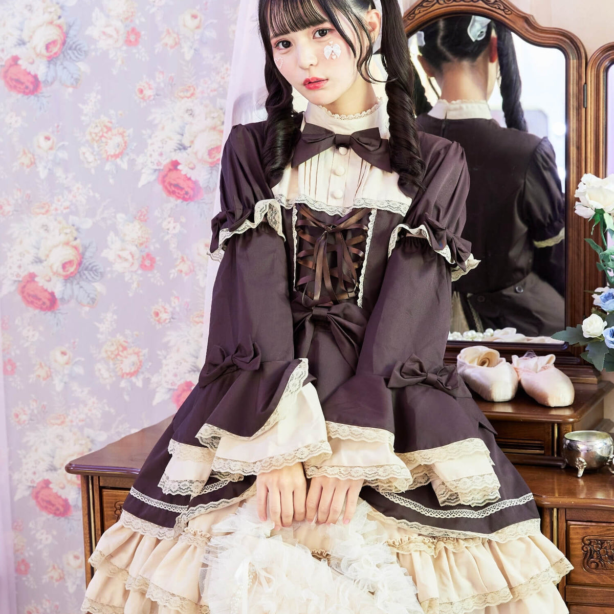 2way スカラップフリルの姫袖ワンピース 3点セット | BODYLINE & LunaBelle