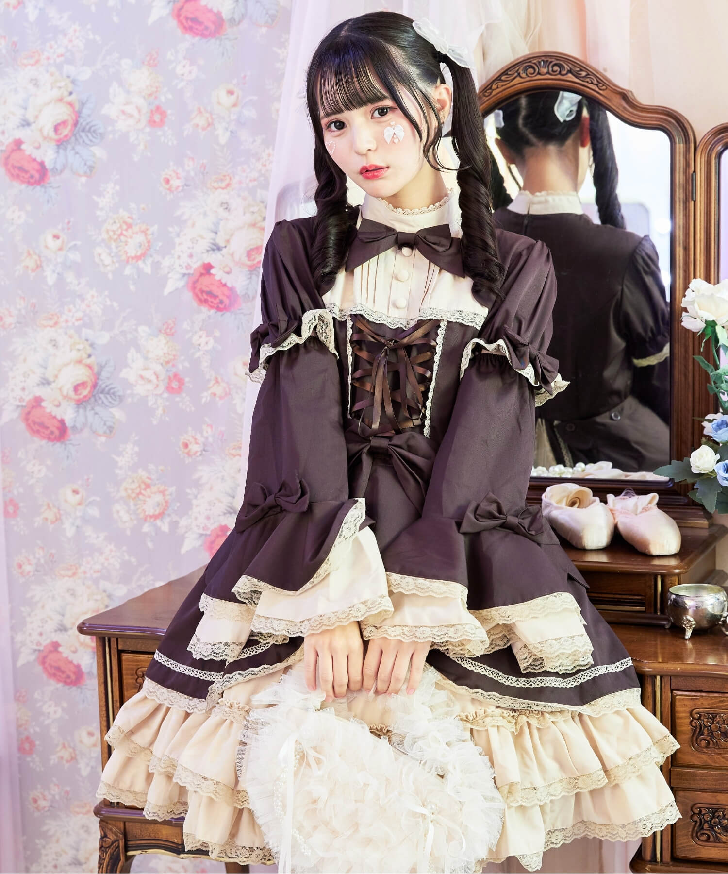 2way scallop frill princess sleeve dress 3-piece set
