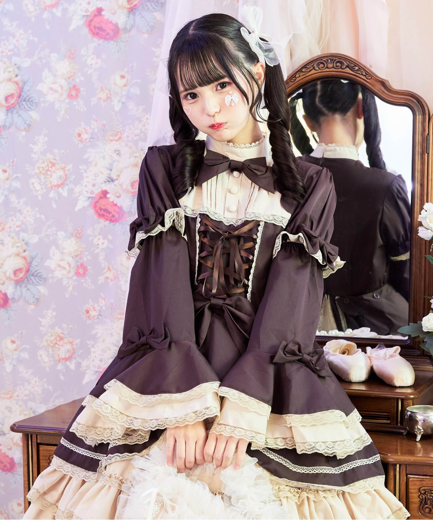 2way scallop frill princess sleeve dress 3-piece set