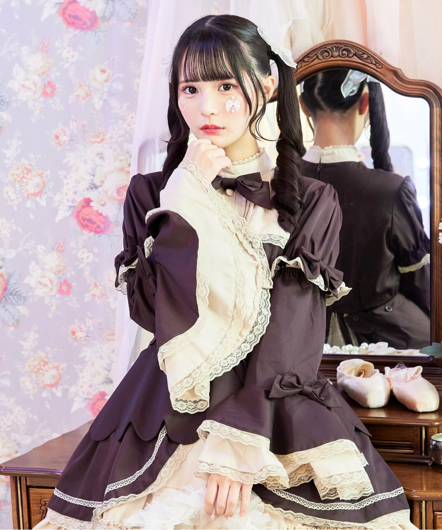 2way scallop frill princess sleeve dress 3-piece set