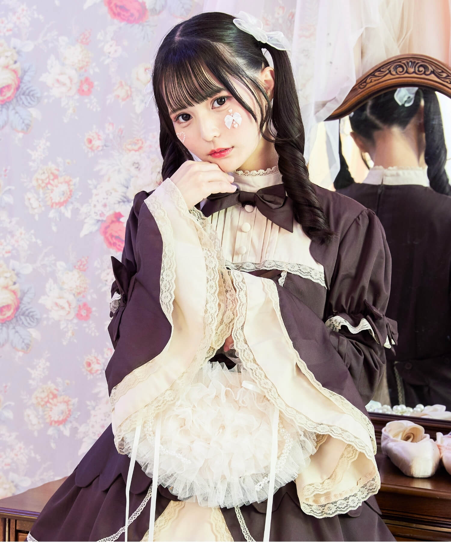 2way scallop frill princess sleeve dress 3-piece set