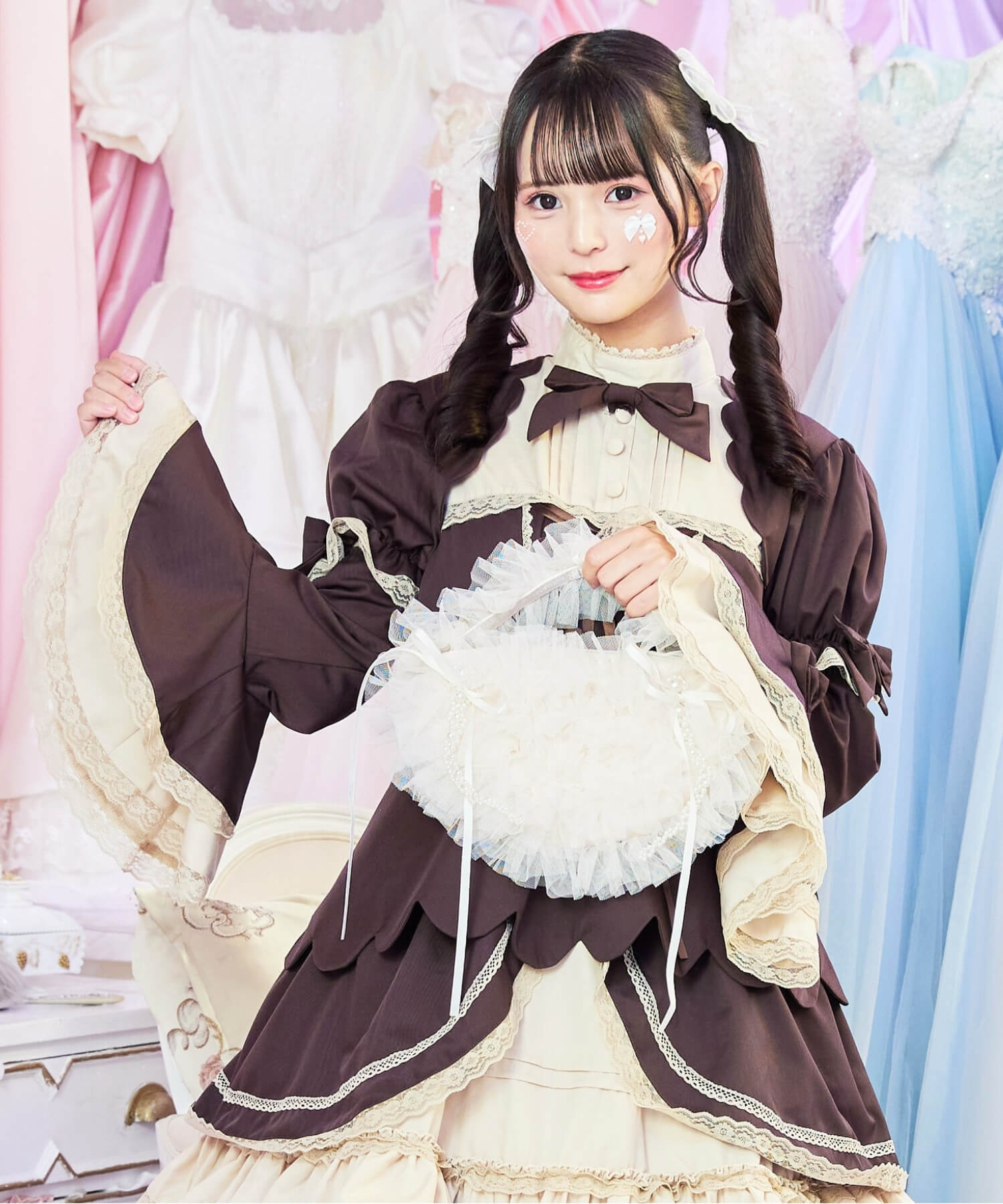 2way scallop frill princess sleeve dress 3-piece set