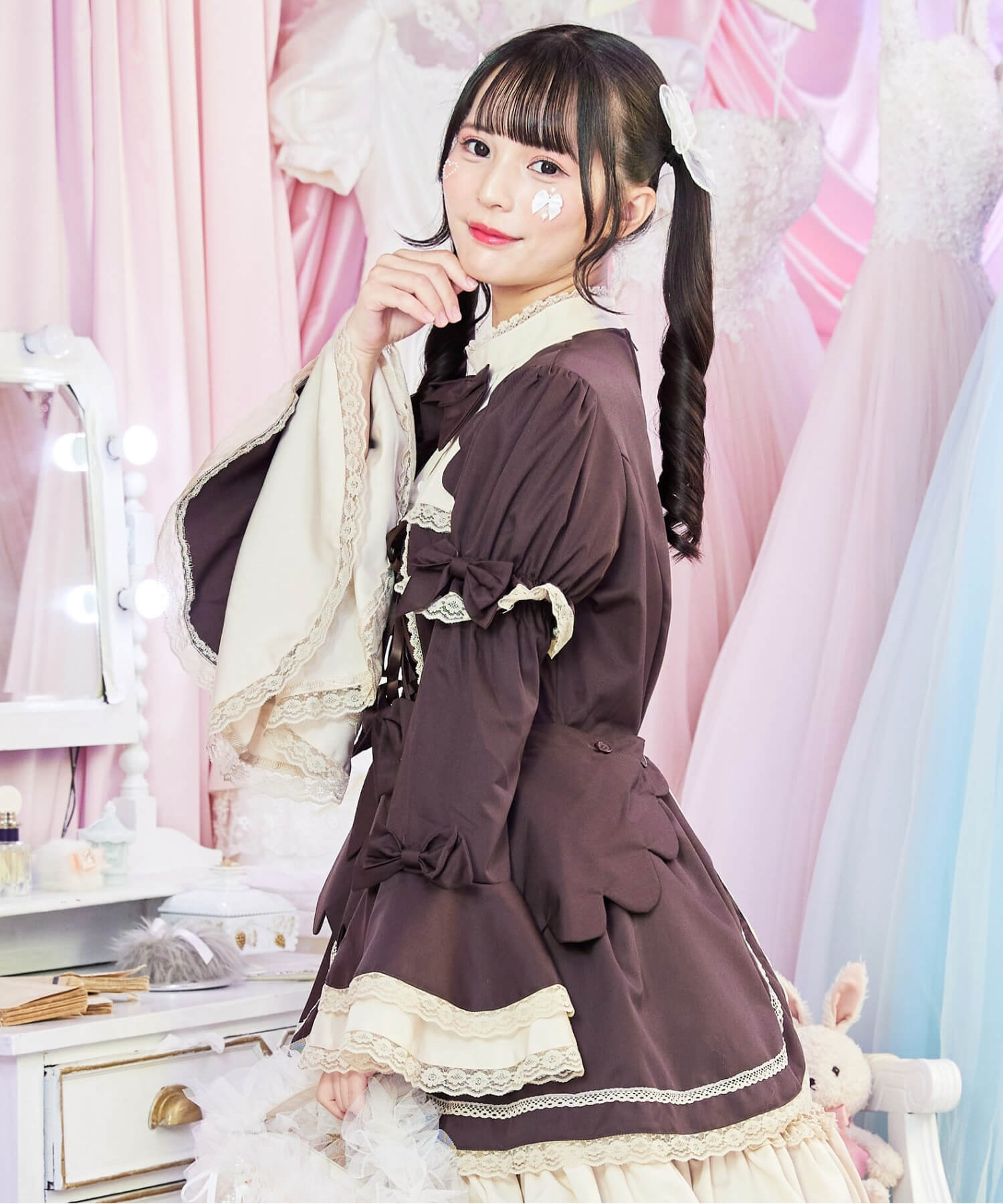 2way scallop frill princess sleeve dress 3-piece set