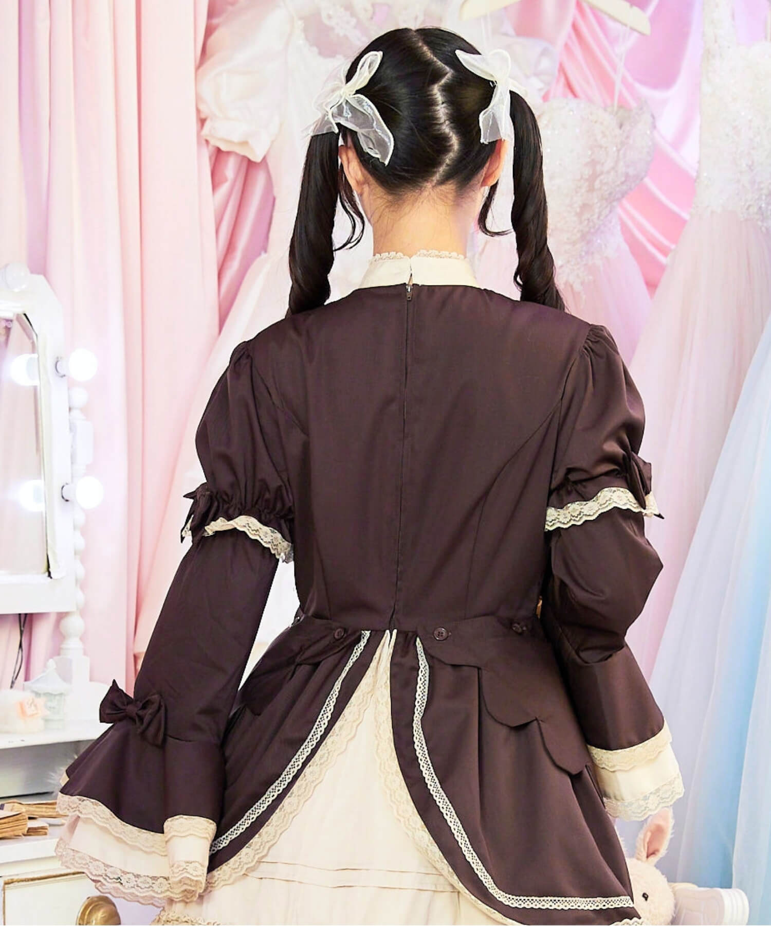 2way scallop frill princess sleeve dress 3-piece set