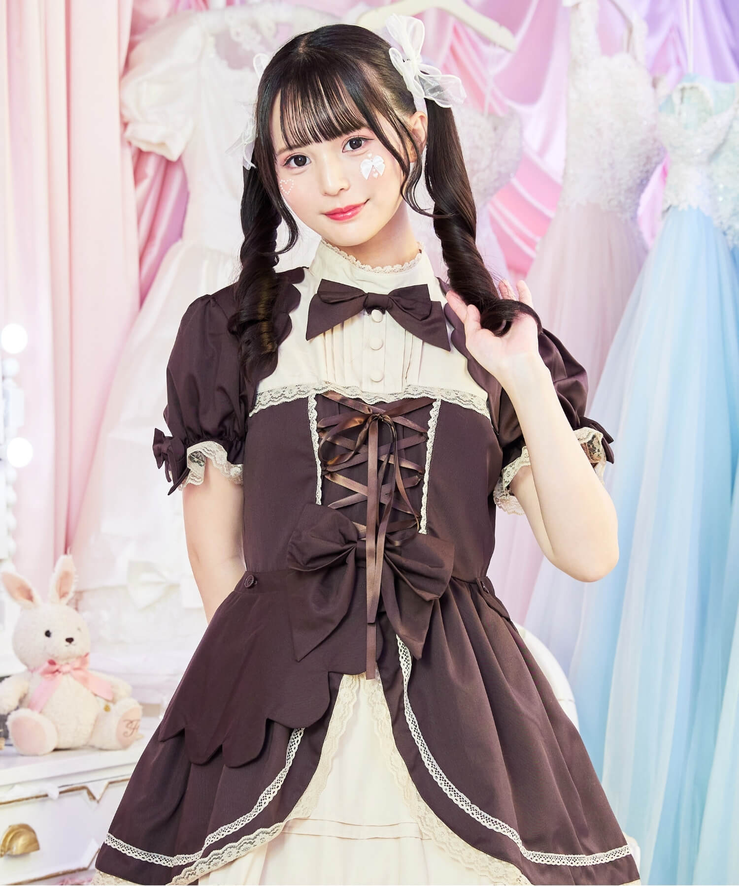2way scallop frill princess sleeve dress 3-piece set