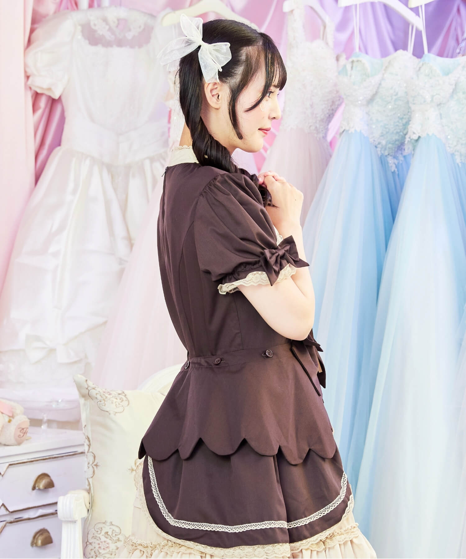 2way scallop frill princess sleeve dress 3-piece set