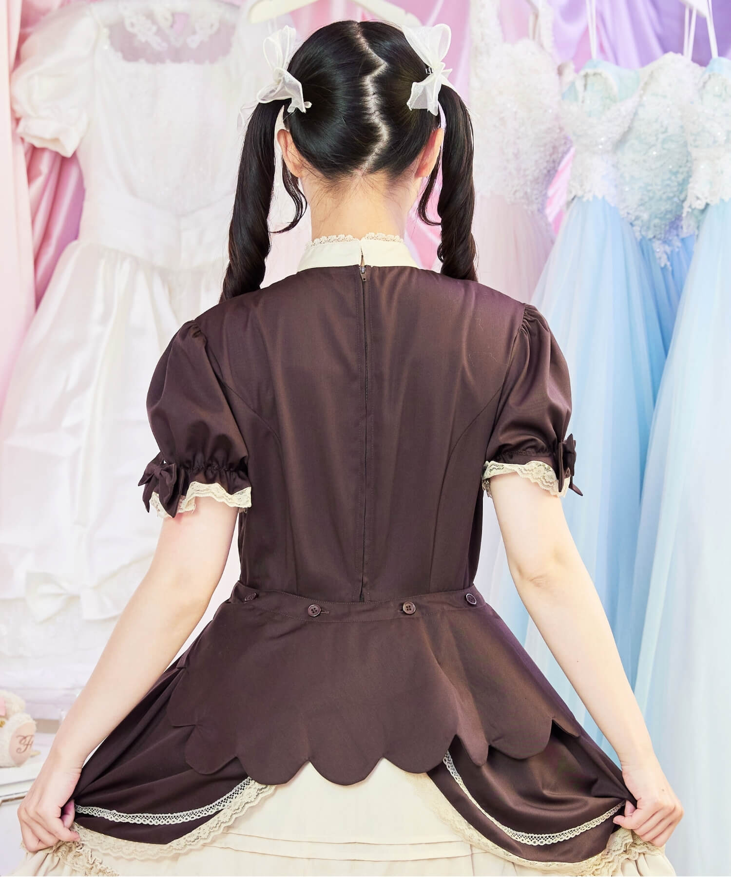 2way scallop frill princess sleeve dress 3-piece set