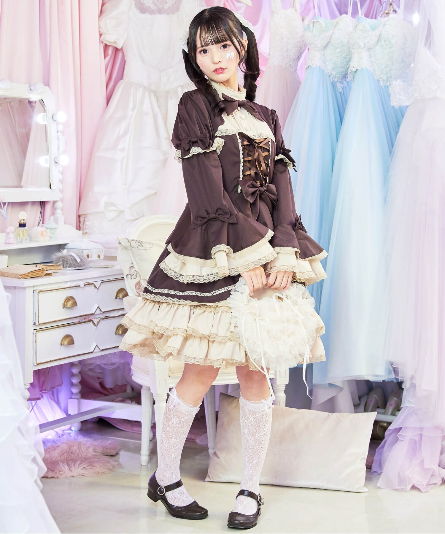 2way scallop frill princess sleeve dress 3-piece set