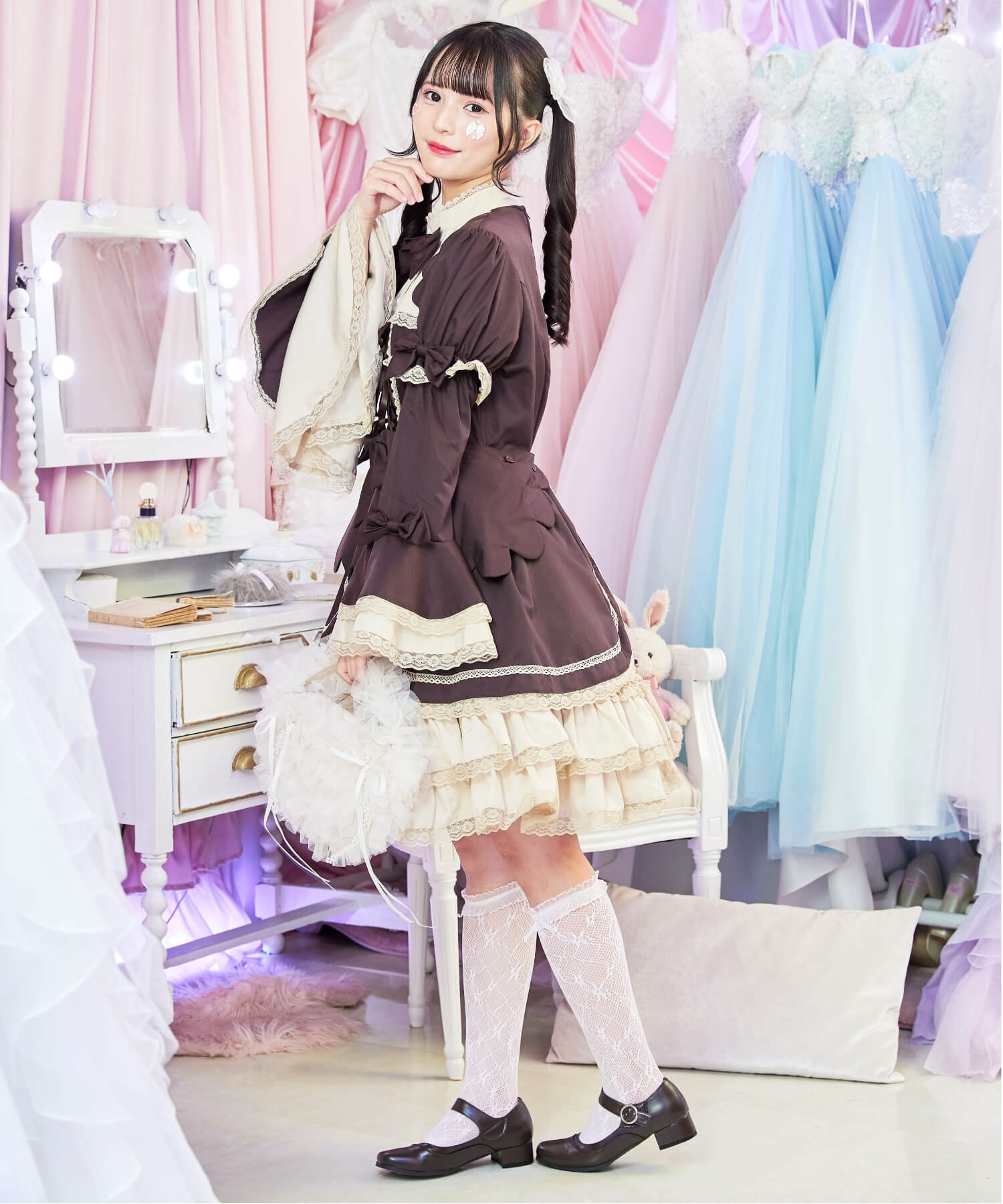 2way scallop frill princess sleeve dress 3-piece set