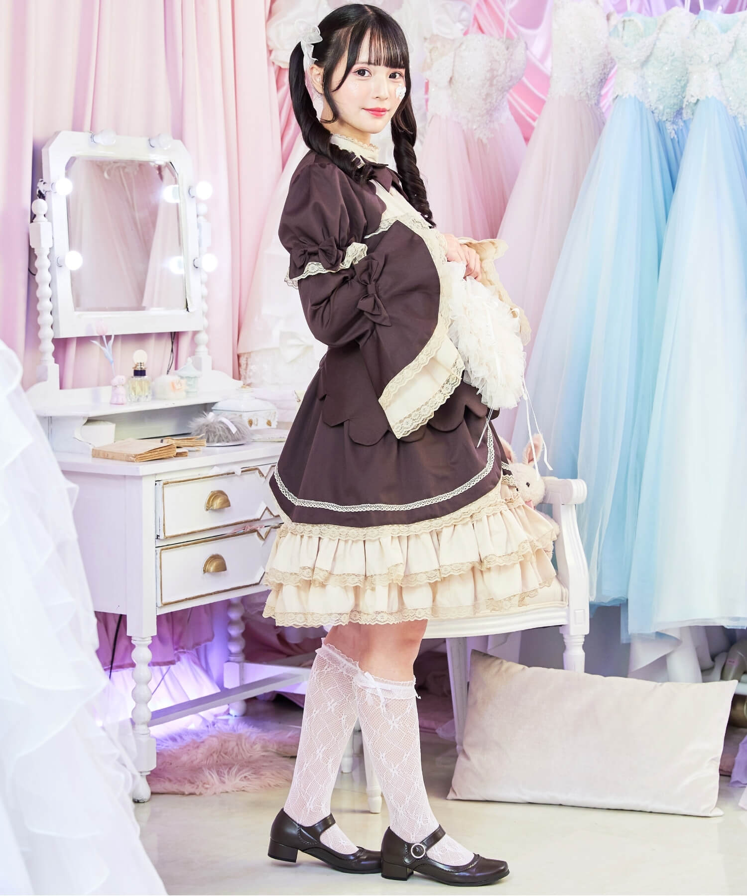 2way scallop frill princess sleeve dress 3-piece set