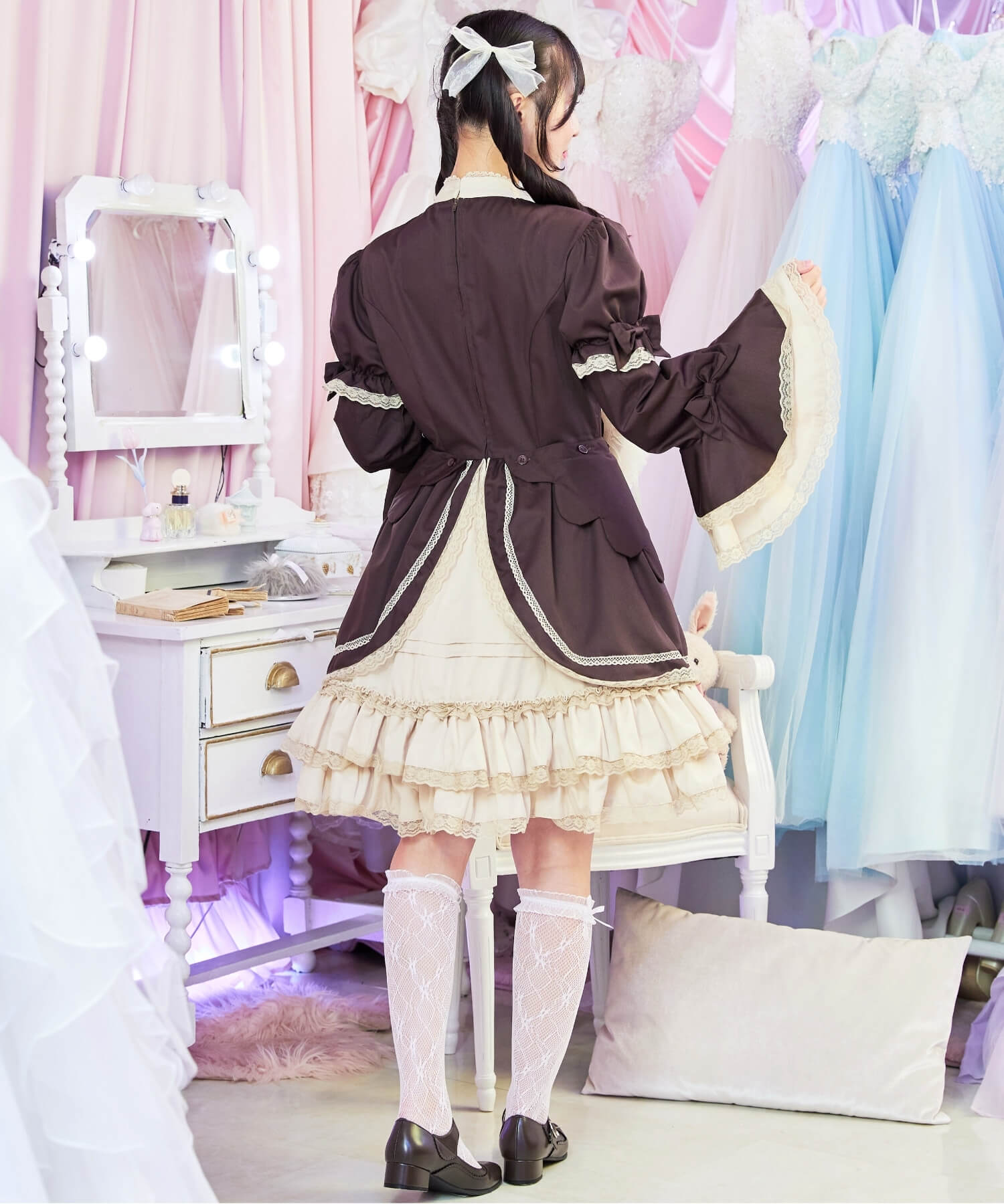 2way scallop frill princess sleeve dress 3-piece set