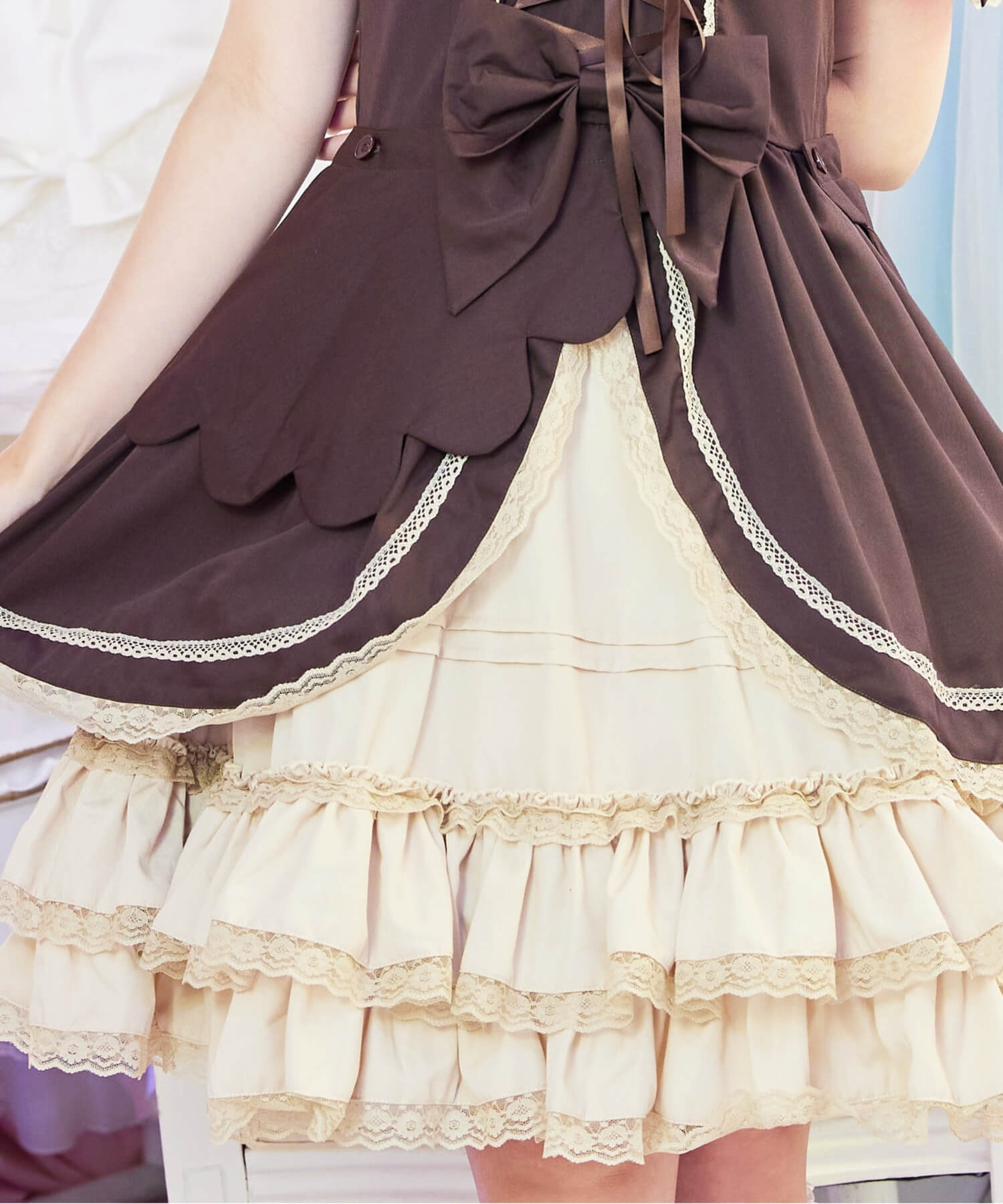 2way scallop frill princess sleeve dress 3-piece set