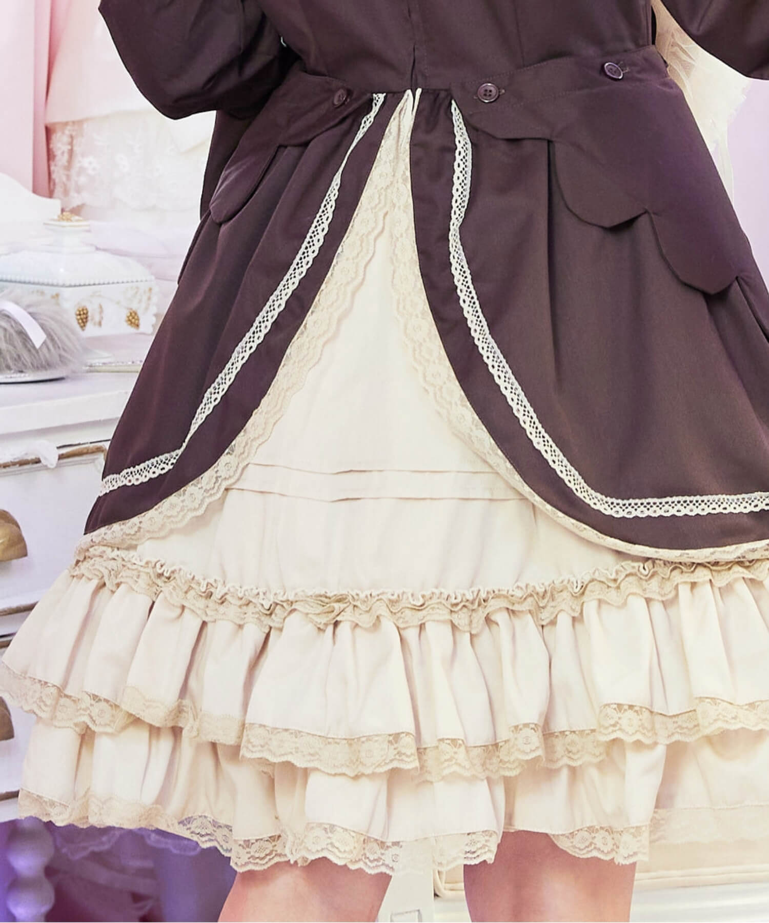 2way scallop frill princess sleeve dress 3-piece set
