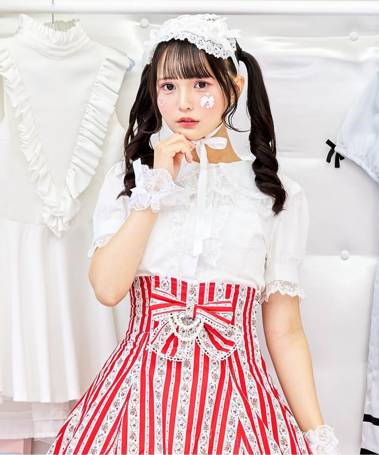 Bunny ear dot lace frill blouse