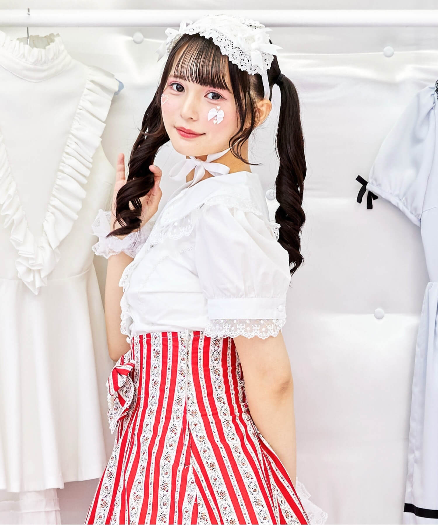 Bunny ear dot lace frill blouse