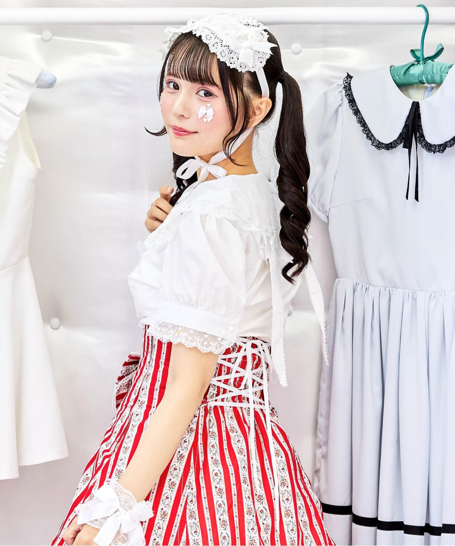 Bunny ear dot lace frill blouse