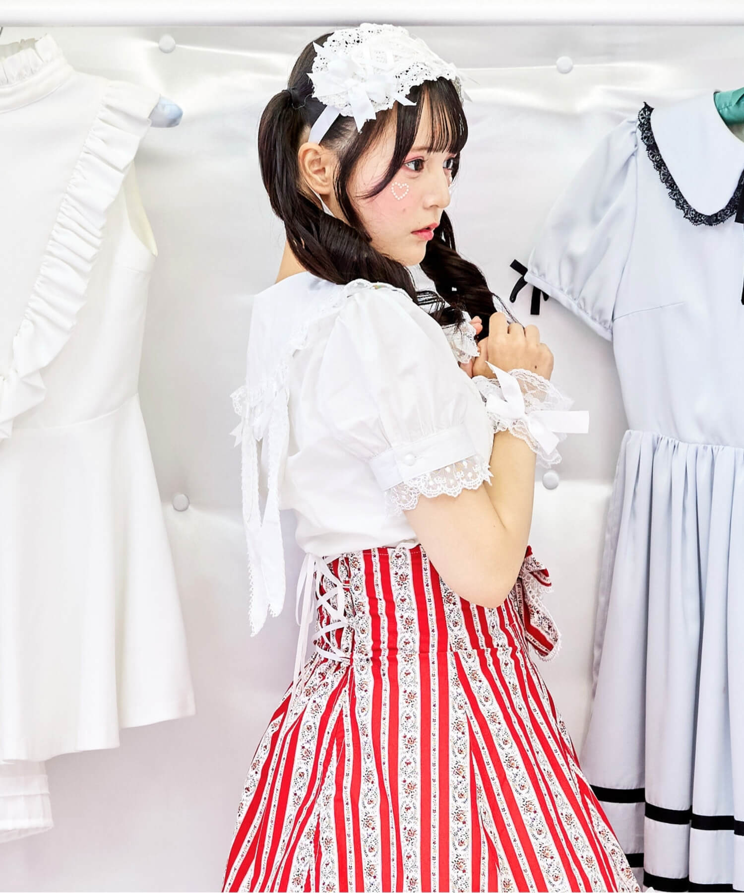 Bunny ear dot lace frill blouse