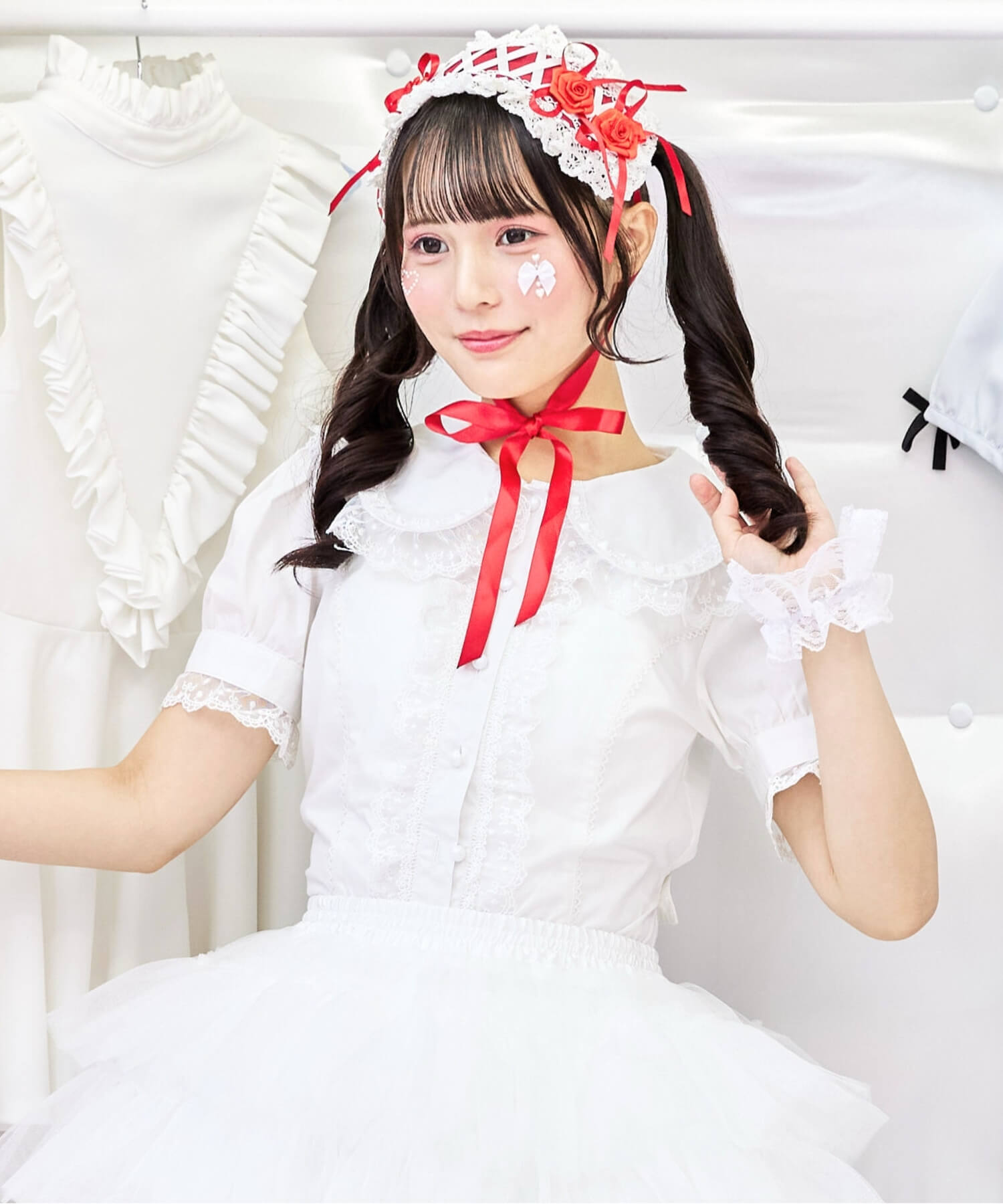 Bunny ear dot lace frill blouse